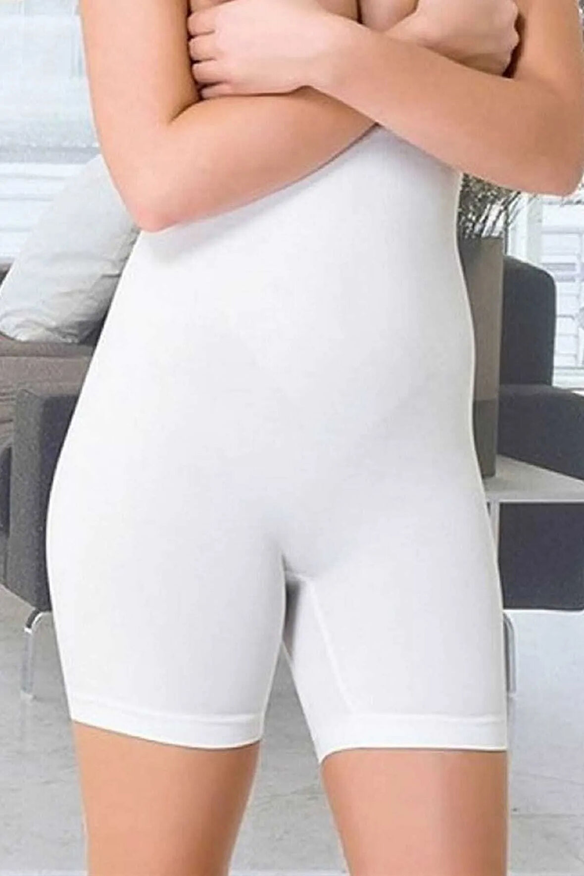 Kadın Beyaz Dikişsiz Boxer Korse Beyaz