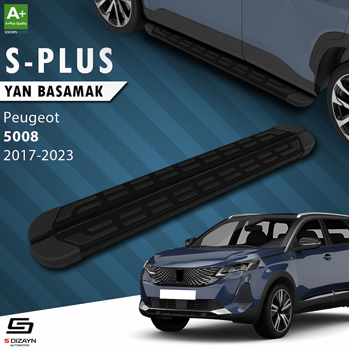 S-Dizayn Peugeot 5008 2 S-Plus Siyah Yan Basamak 203 Cm 2017-2023 A+ Kalite