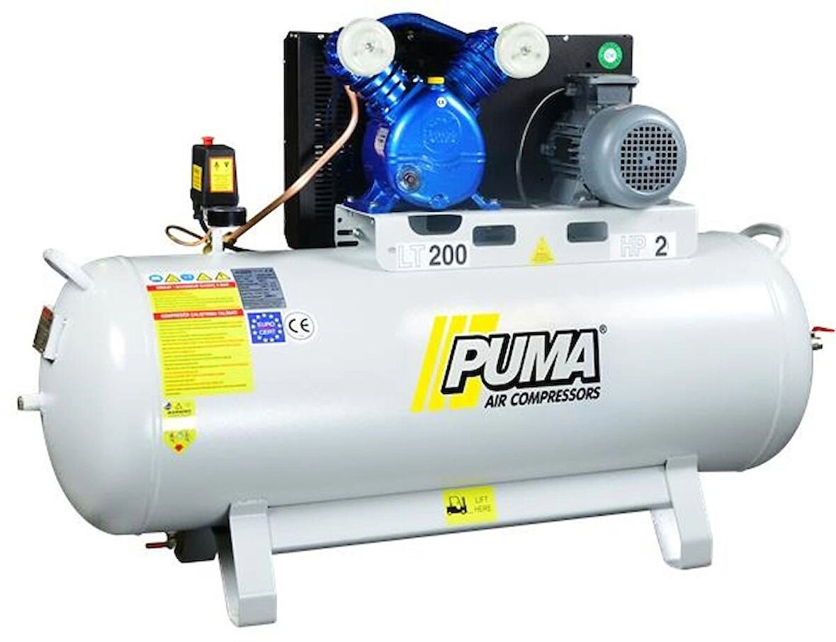 Puma Yağlı Pistonlu Kompresör 200 Litre, 2 HP, 8 Bar, 380 Volt