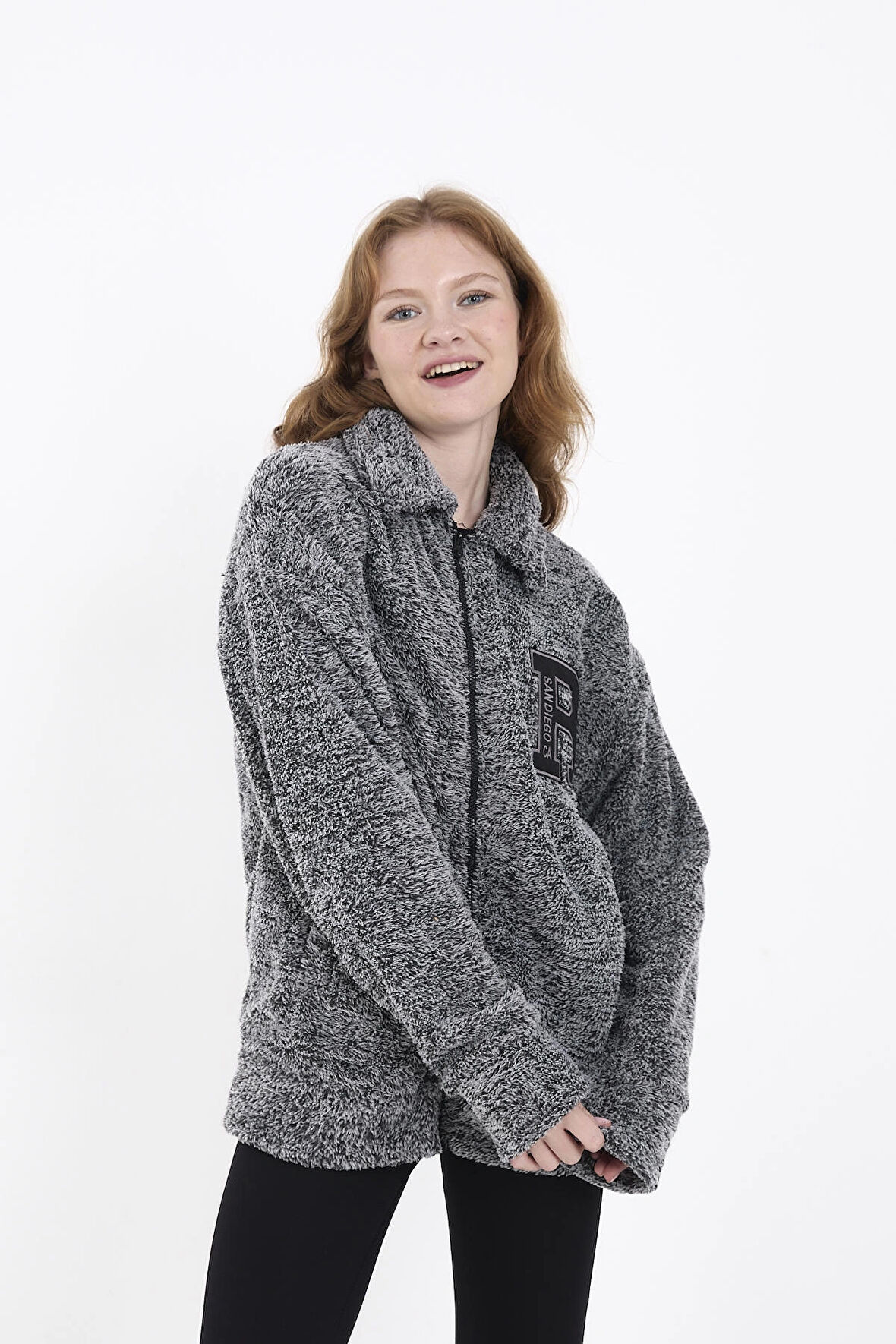 MODANNA Pofuduk Polar Geniş Kalıp Ceket- GRİ