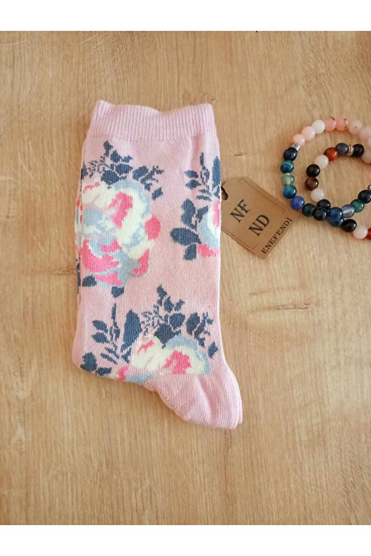 Pembe Çiçekli Soket Çorabı Pamuklu Yılbaşı Yumuşak Kadın Pembe Çorap 36-40