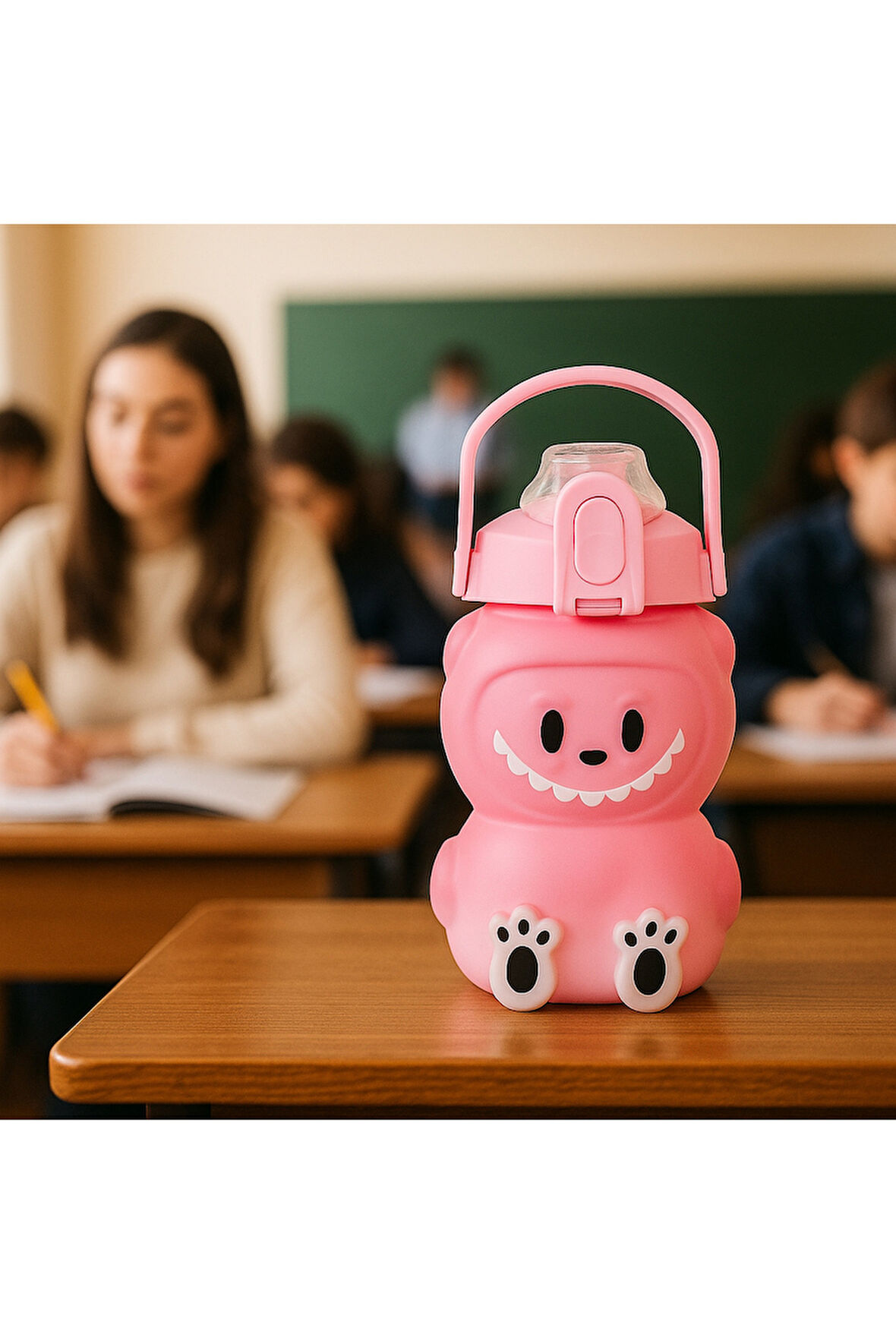 Labubu Matara Pembe 1000 ml – Sevimli Kapaklı Su Şişesi, Okul & Spor İçin Dayanıklı Su Kabı