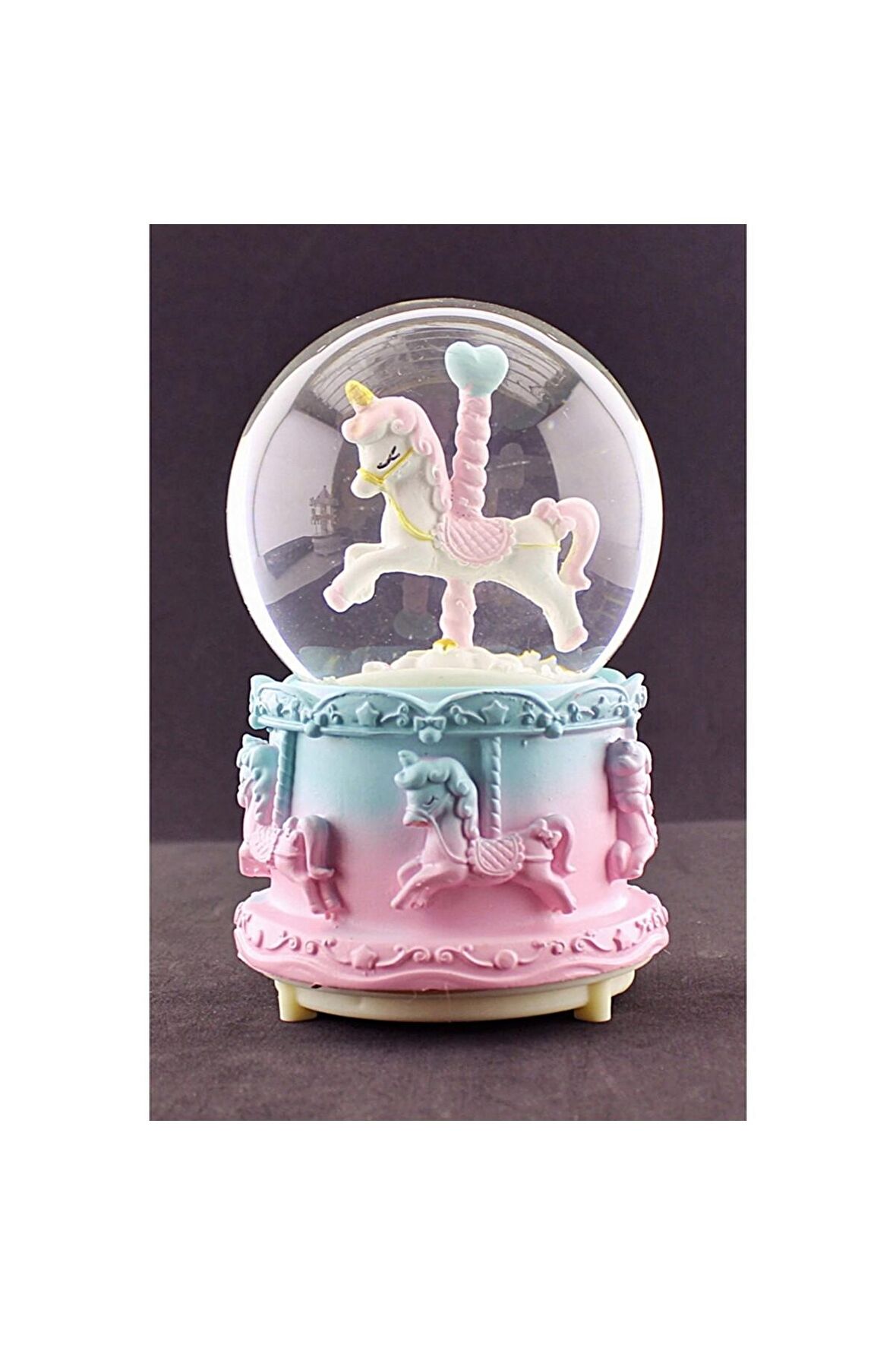 Sevgiliye Süpriz Hediye Unicorn Pembe Mavi Orta Boy Kar Küresi Işıklı Müzikli 12CM Boy Hediye
