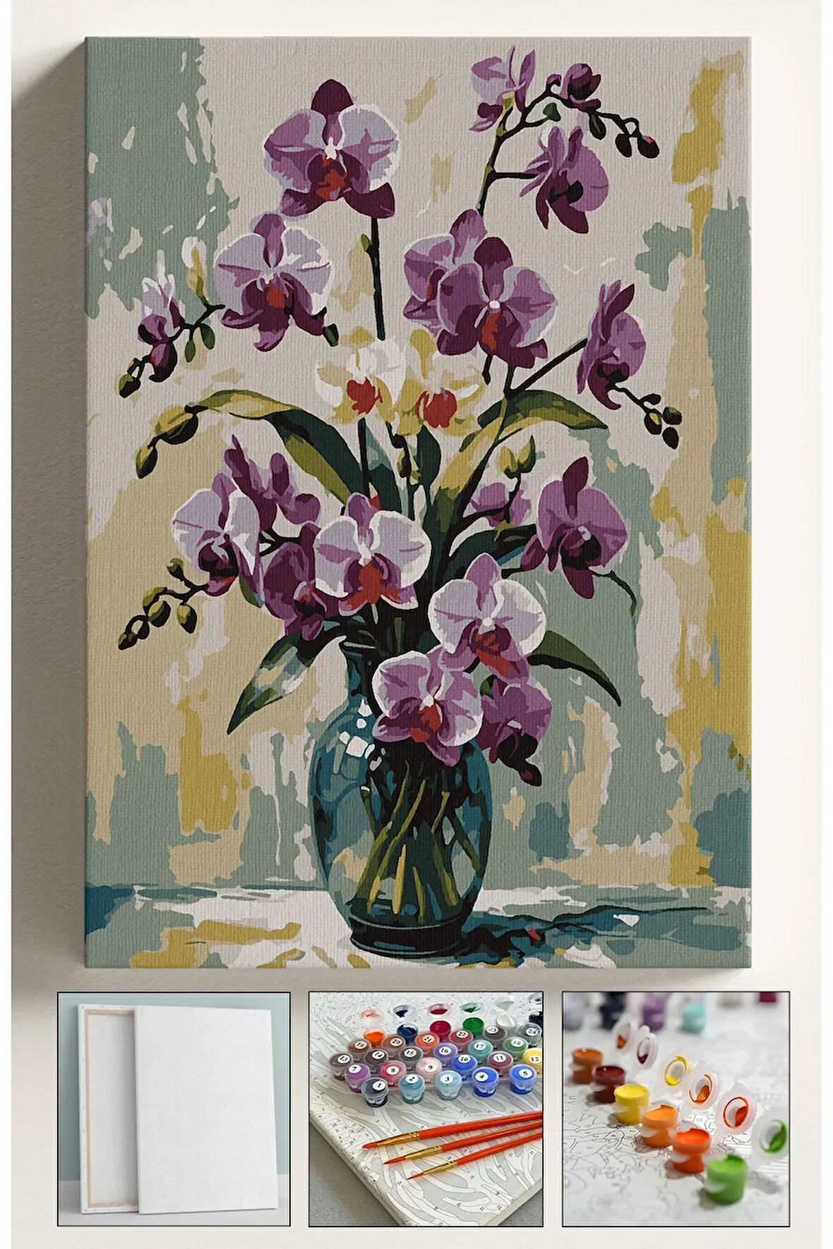 Sayılarla Boyama Çerçeveli Hobi Seti Numaralı Tuval Fırça Boya Dahil Kasnaklı PEMBE ORKİDE 40X50 Cm