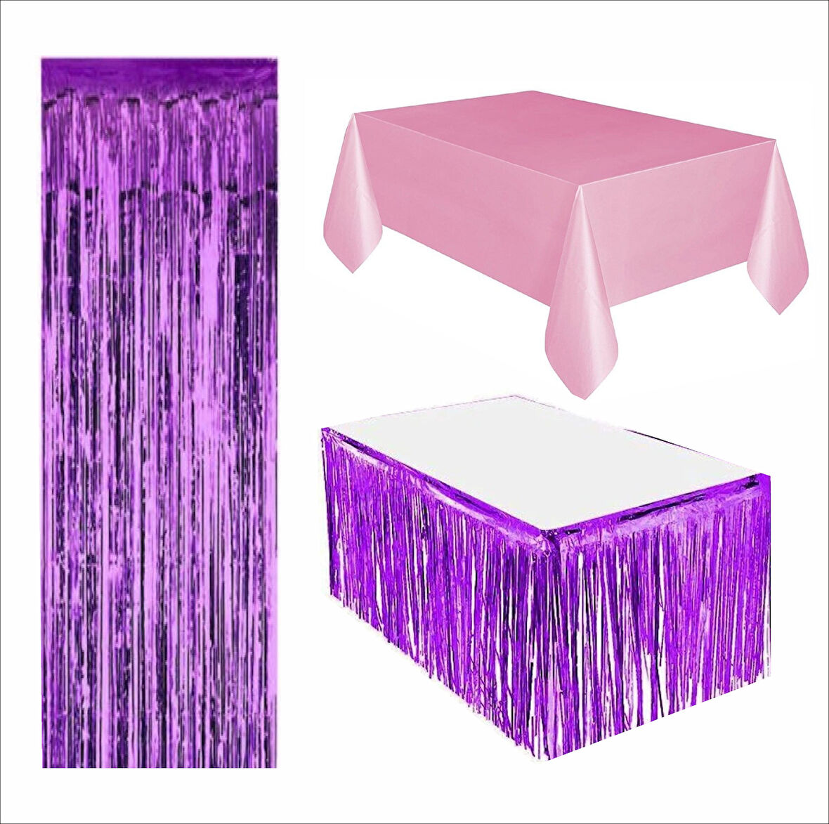 Pembe Masa Örtüsü, Mor Masa Eteği, Mor Arka Fon