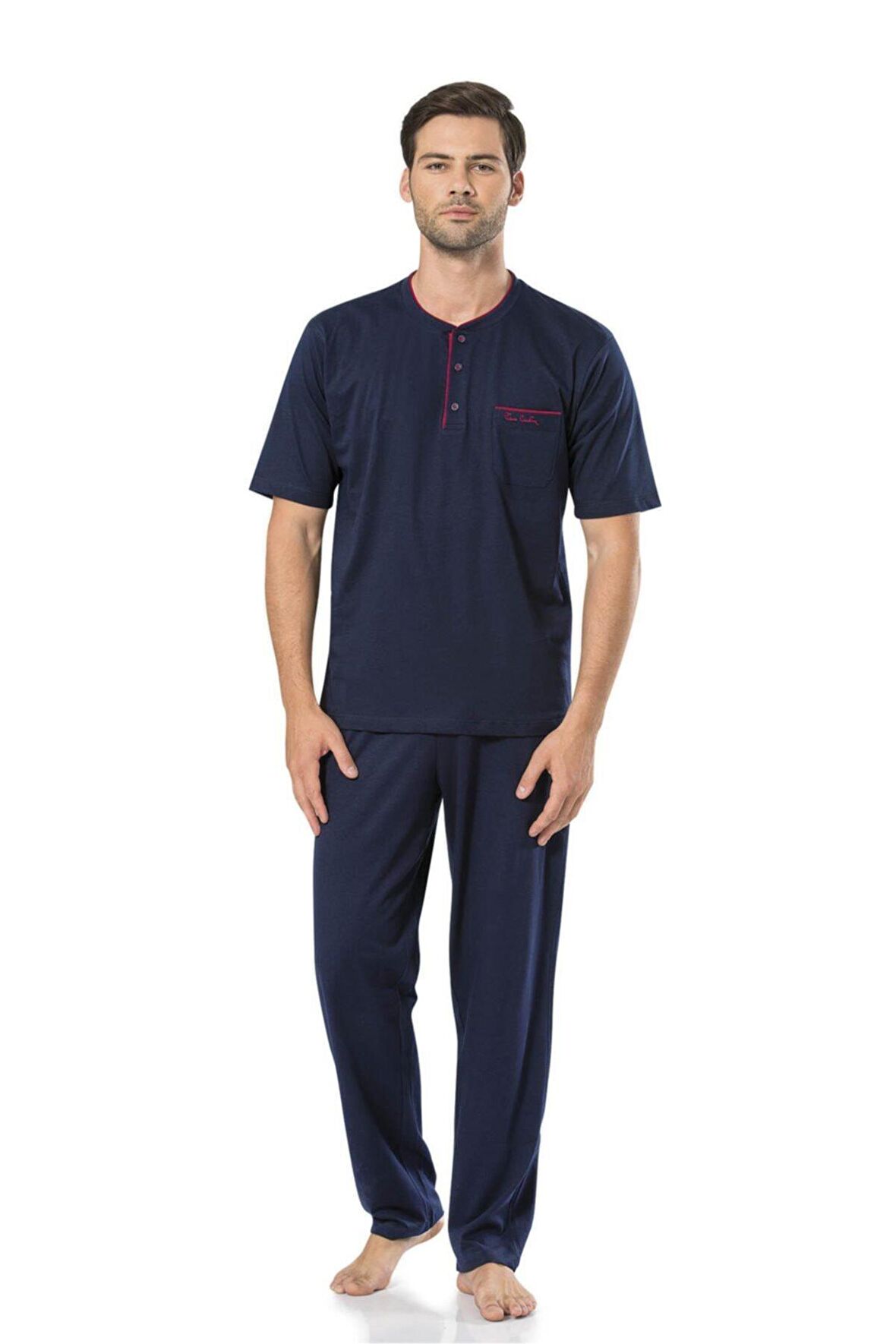 Erkek Kısakollu Şortlu Lacivert 3'lü Penye Pijama Takımı