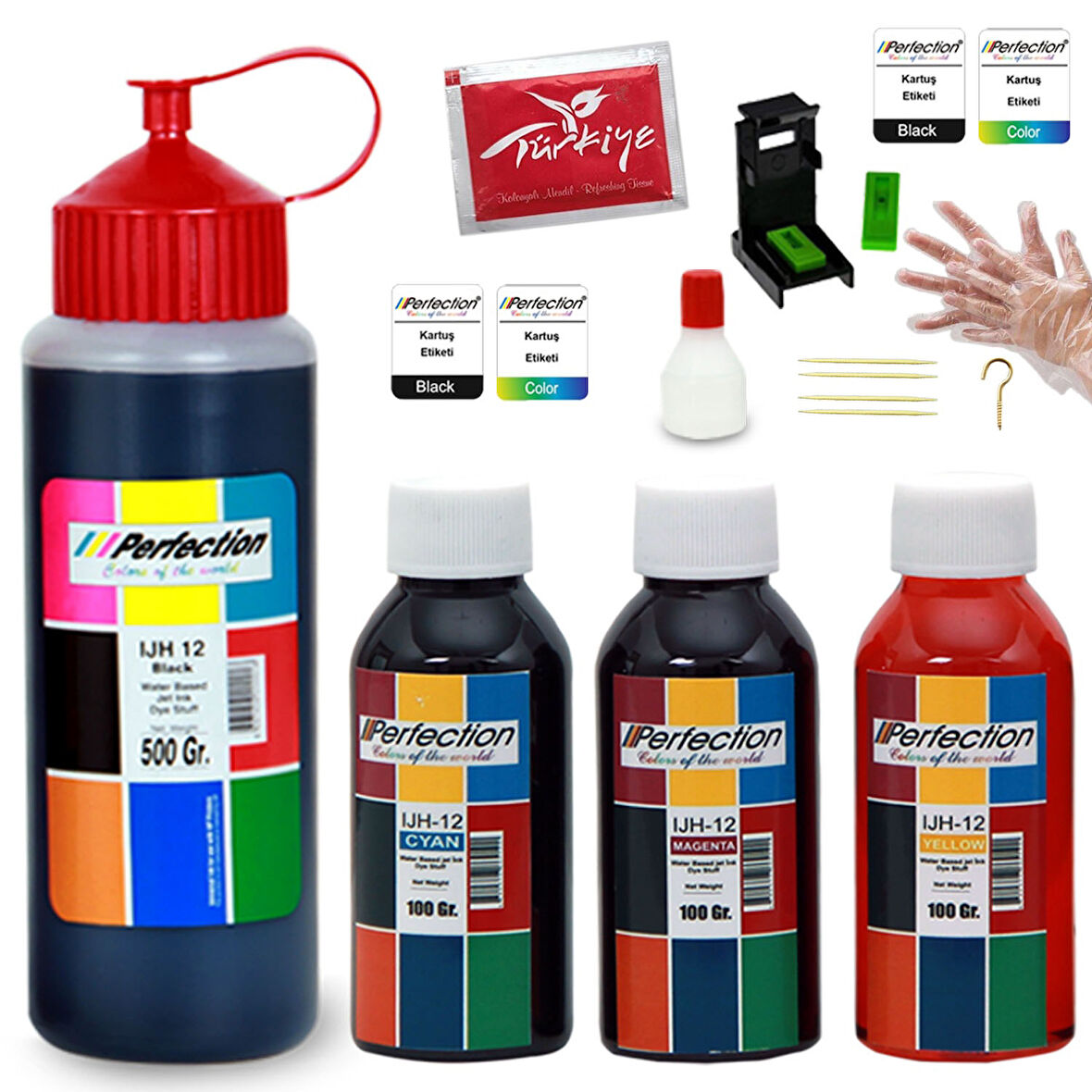 PERFECTİON Canon Uyumlu E3640 PG46 - CL56 Kartuş Mürekkep Dolum Seti Aparatlı 500gr. + 3x100 gr.