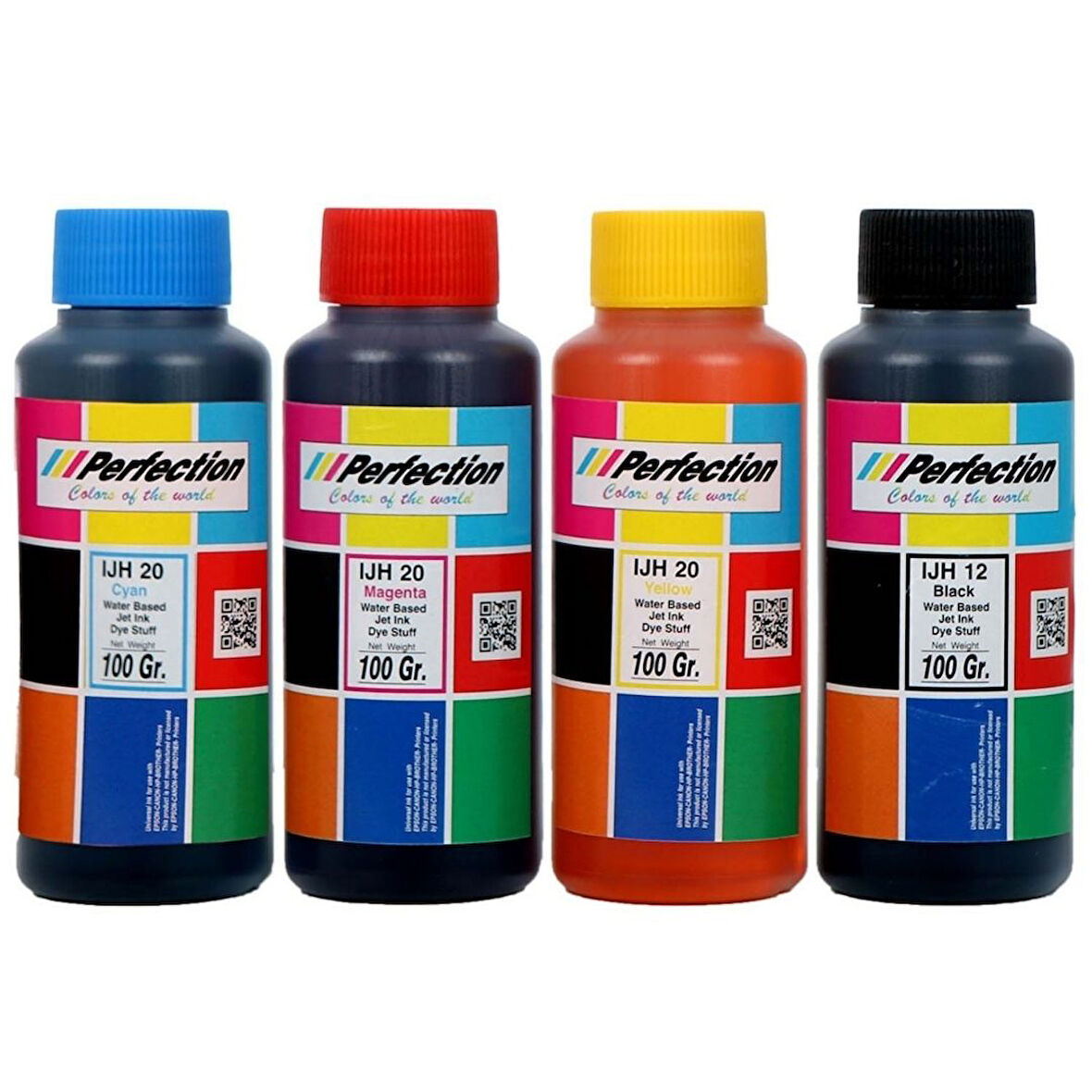 Perfection Dye Bazlı Tüm Kartuşlu ve Tanklı Yazıcılar Uyumlu Üniversal Mürekkep Dolum Seti 4x100 gr.