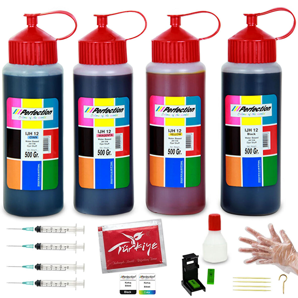 Perfection  HP Color Digital Yazıcı Uyumlu Kartuş Dolum Takımı 4 x 500 G
