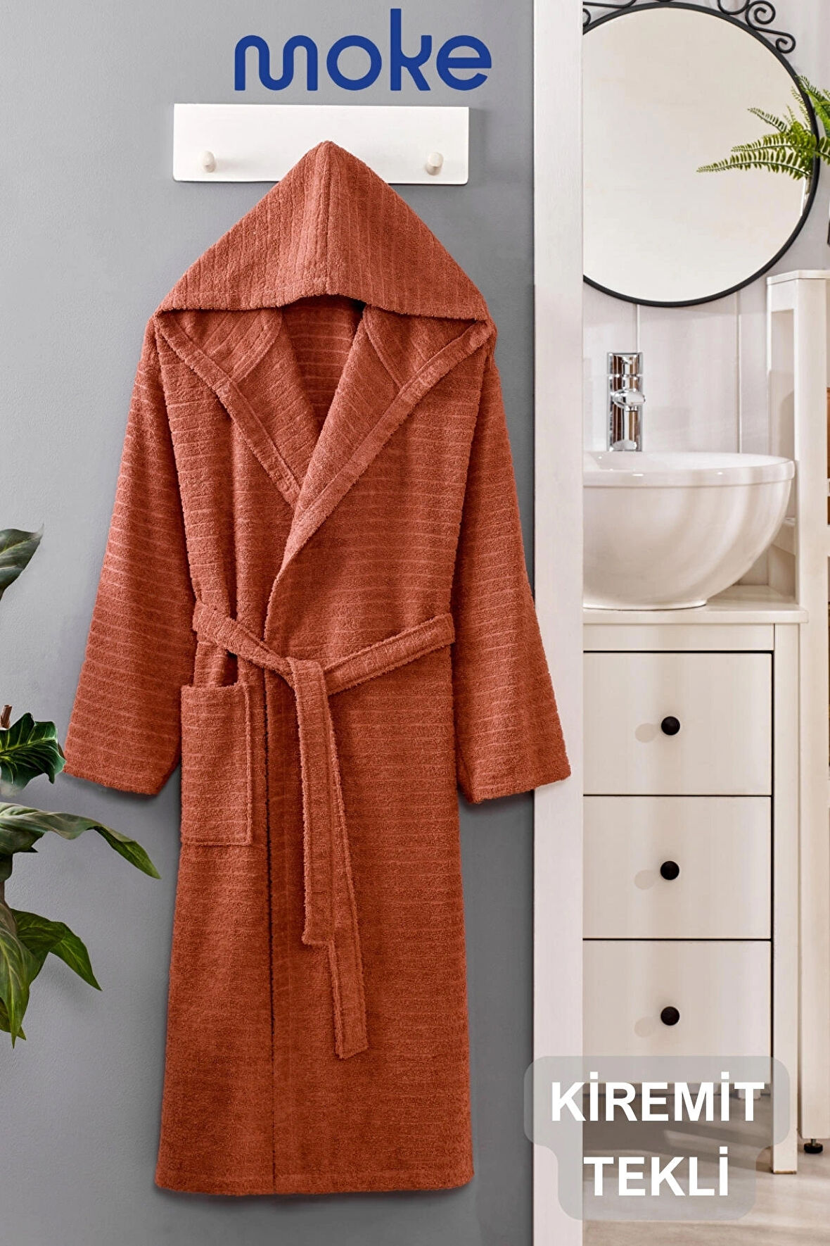 PERA Kiremit Pamuklu Kapşonlu Bornoz