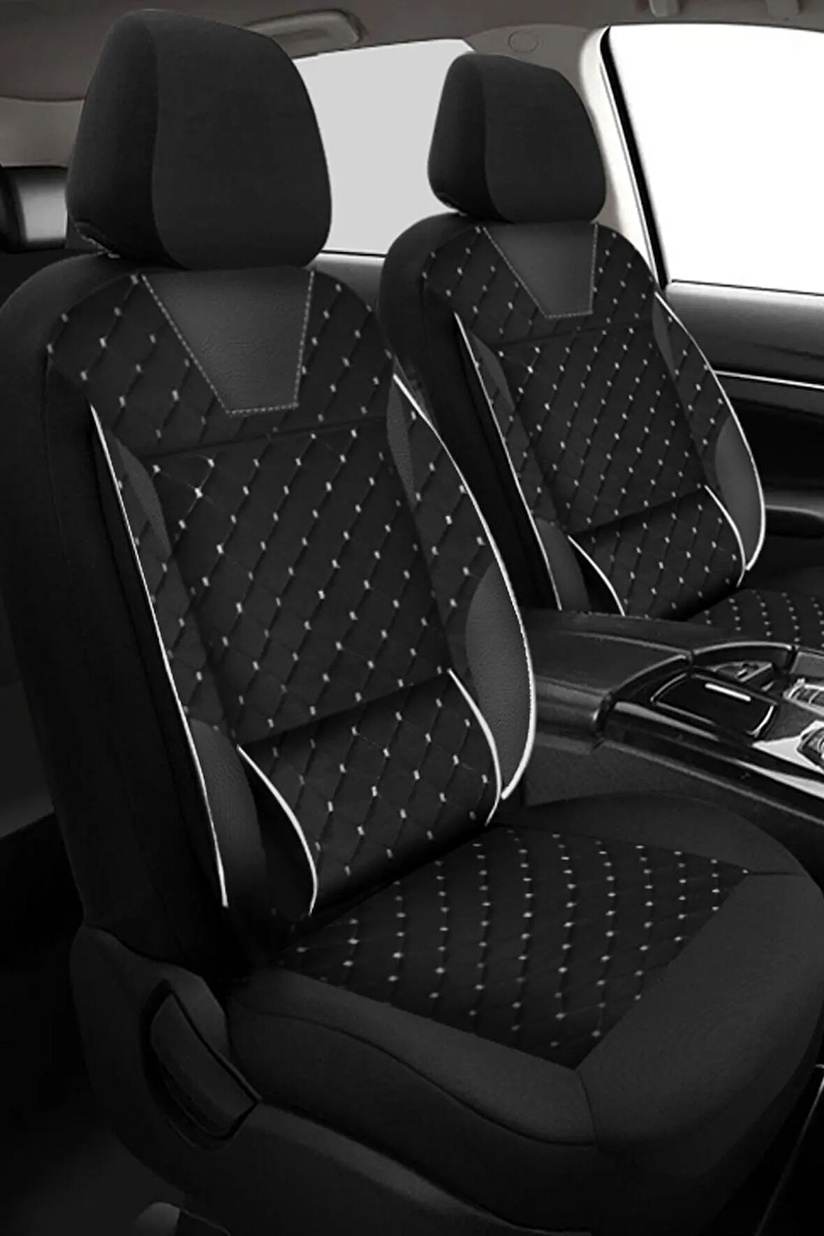 Mercedes 500  Uyumlu T-design Beyaz Tay Tüyü 5 koltuk tam set oto kılıf beyaz dikiş detaylı
