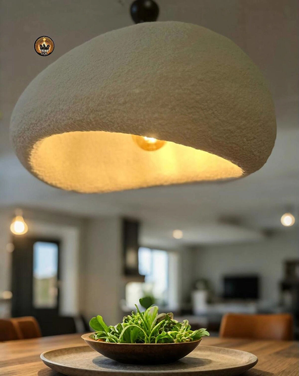 Petra Doğal Taş Efektli Modern Beton BEYAZ Avize Çap: 600MM