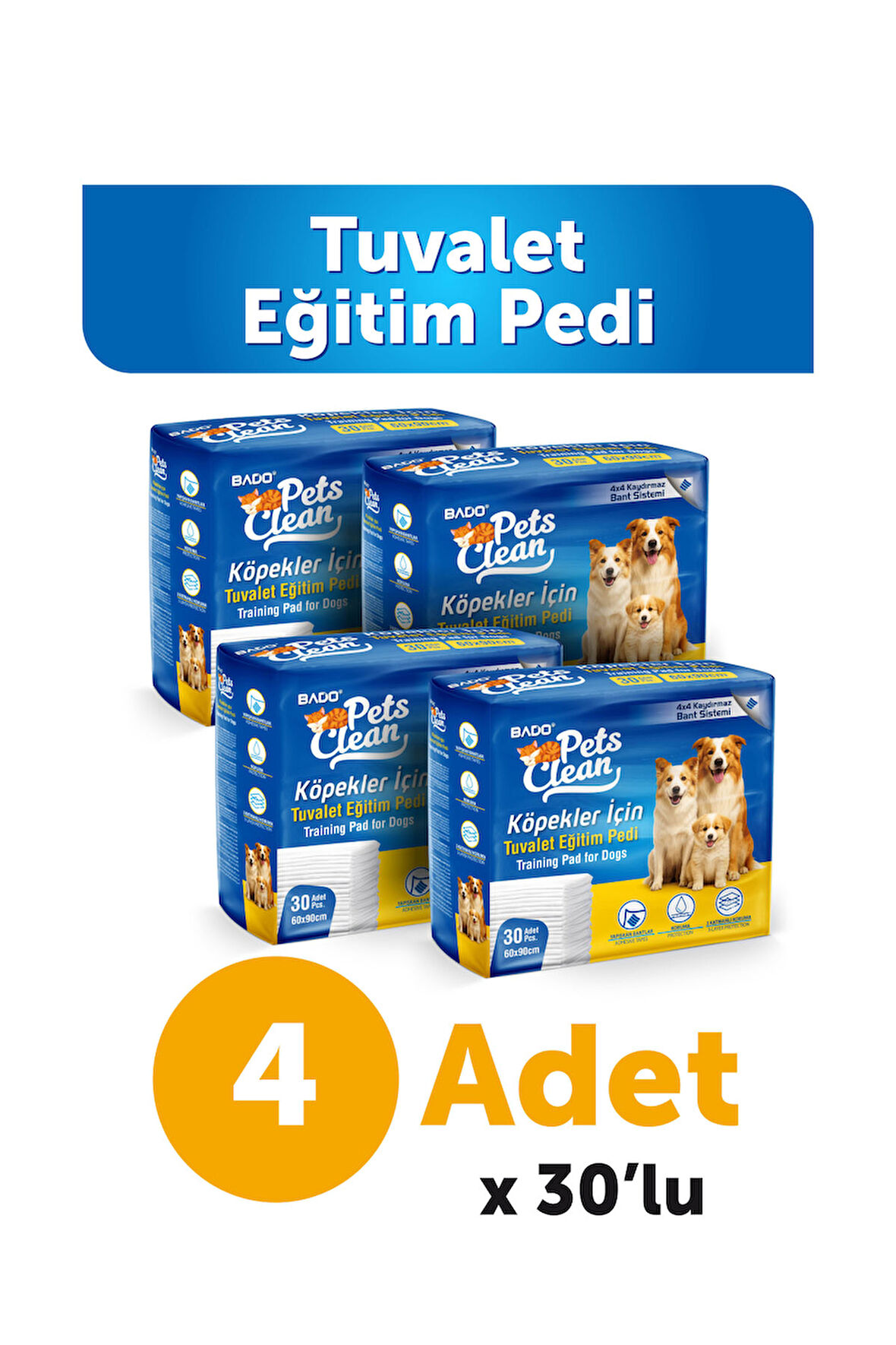 Pets Clean Eğitim(Çiş) Pedi 30lu 60*90Cm 4'lü Paket