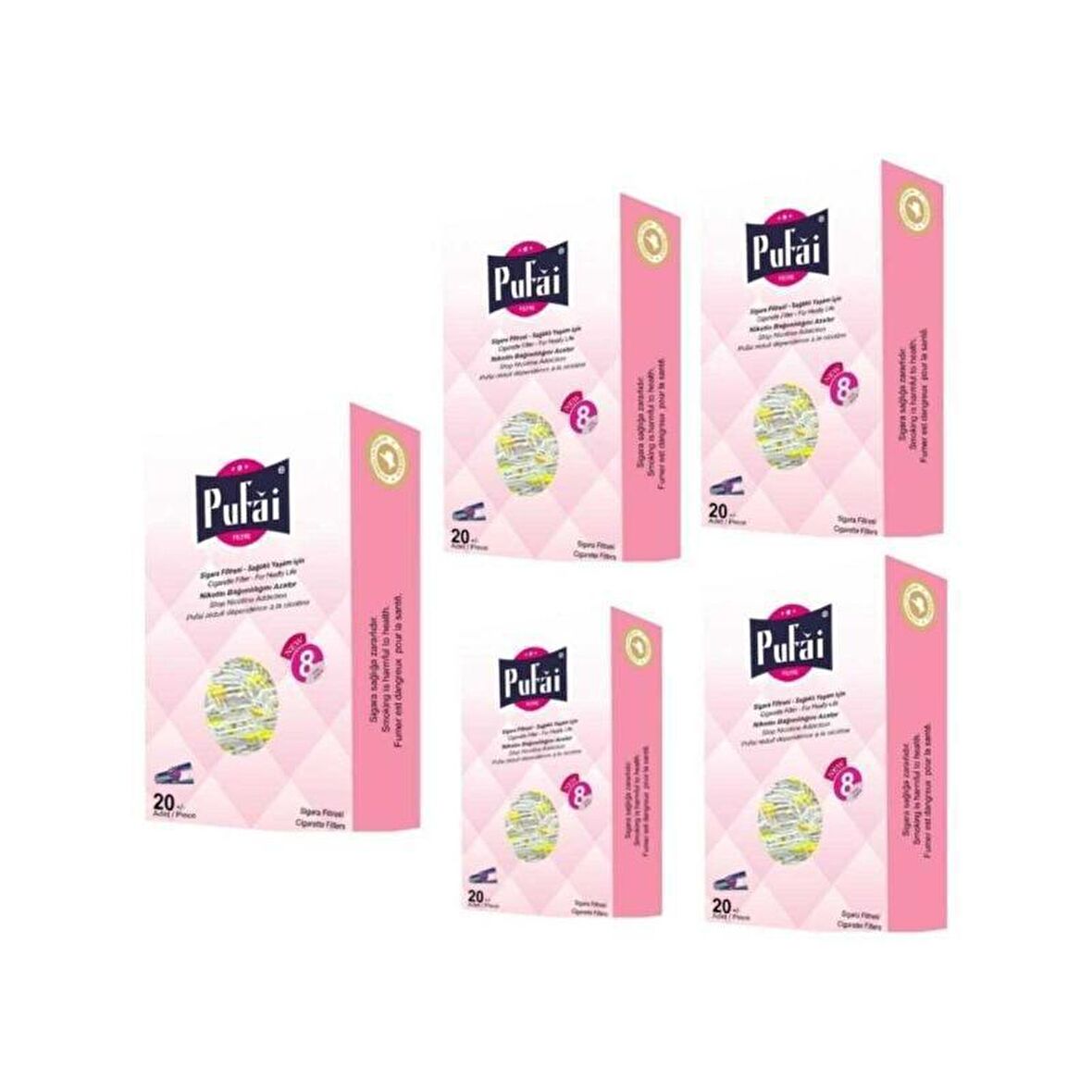 Pufai Sigara Ağızlığı Tar Süzen Filtre 8Mm Normal Boy 100 Adet 5 Kutu Pembe