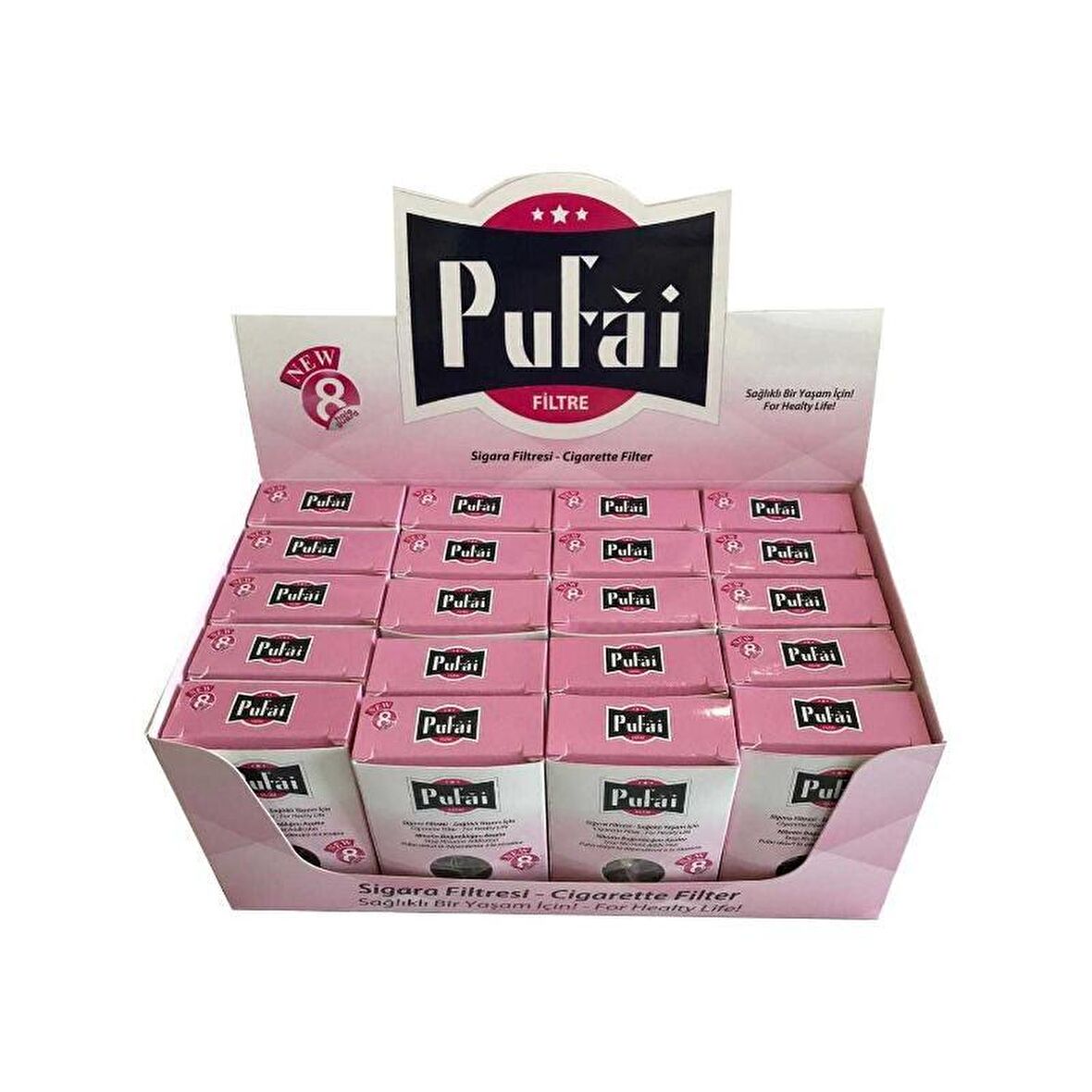 Pufai Sigara Filtresi Normal Boy 8 mm Ağızlık 600 Adet 20 Kutu Pembe