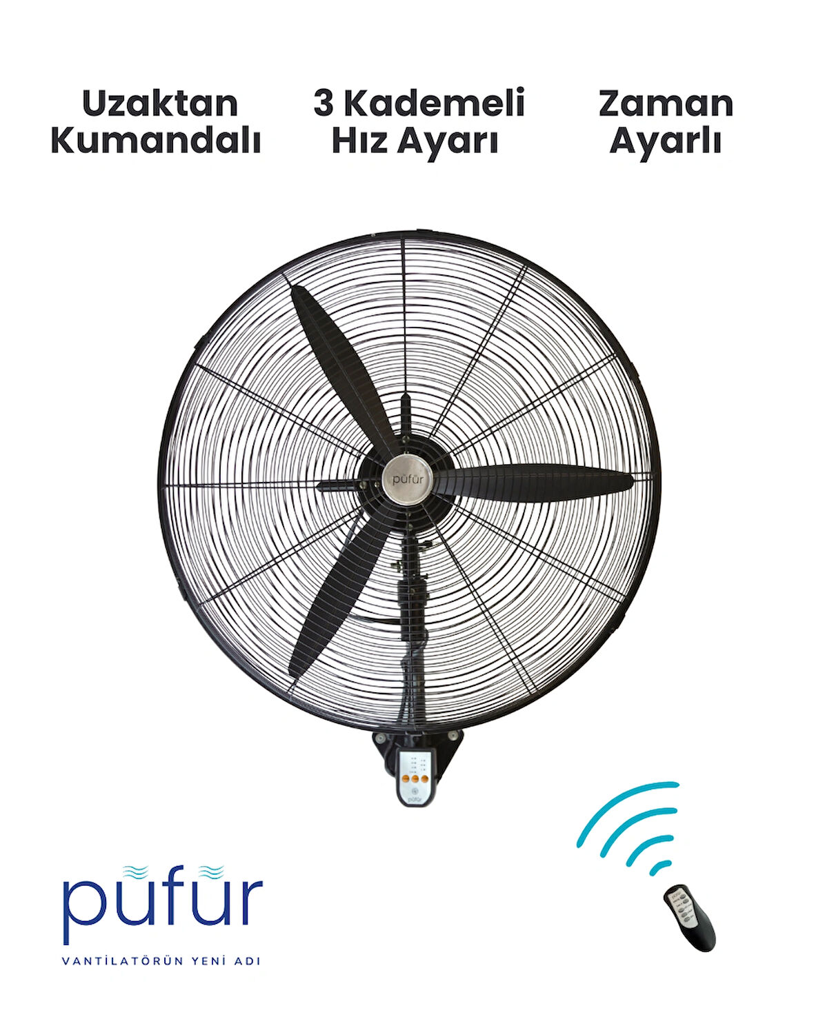 Püfür Kumandalı, Zaman Ayarlı Sanayi Duvar Tipi Endüstriyel Vantilatör 75 Cm