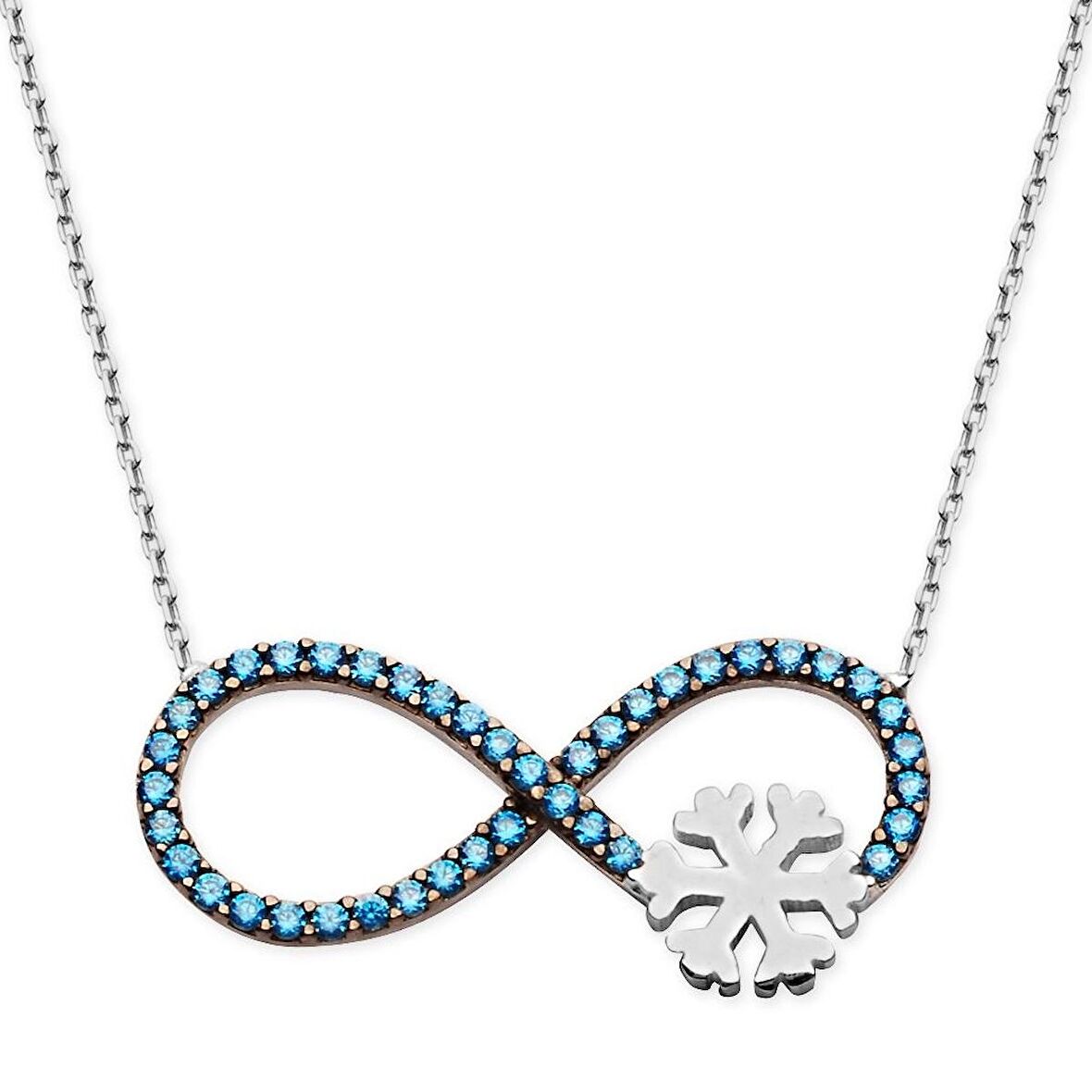 925 Ayar Gümüş Turkuaz Zirkon Taşlı Sonsuzluk Kar Kolyesi