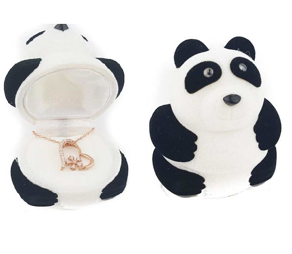 925 Ayar Gümüş Kadife Panda Kutusunda Kalpli Kar Tanesi Kolye