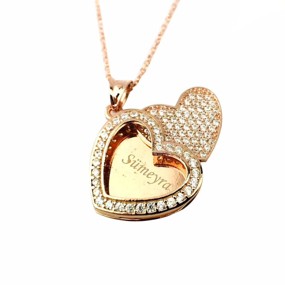 İsme Kişiye Özel Kalpteki Sır Rose Renk Gümüş Kolye