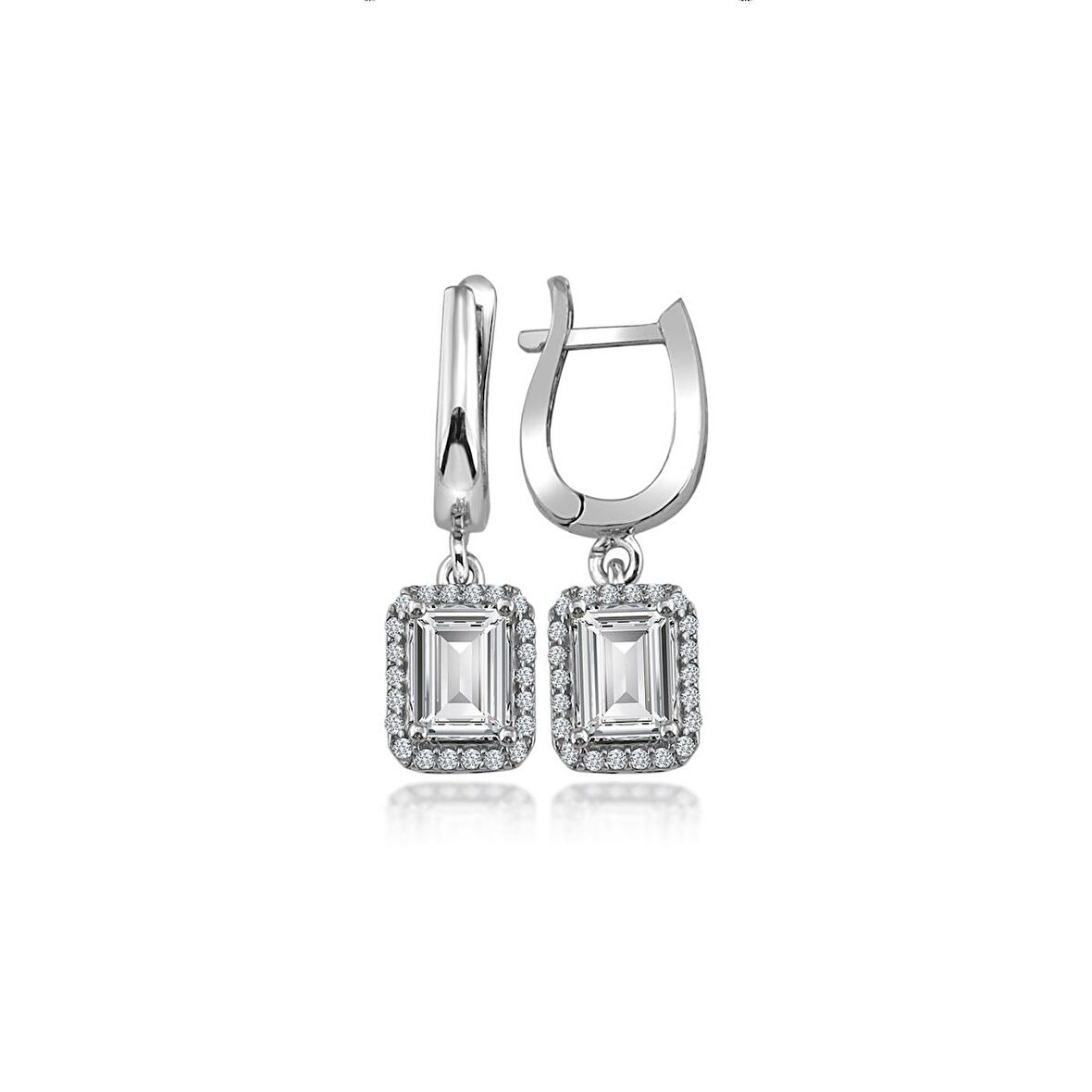 Swarovski Taşlı Baget Kare Gümüş Küpe Set Sertifikalı Qr Kod