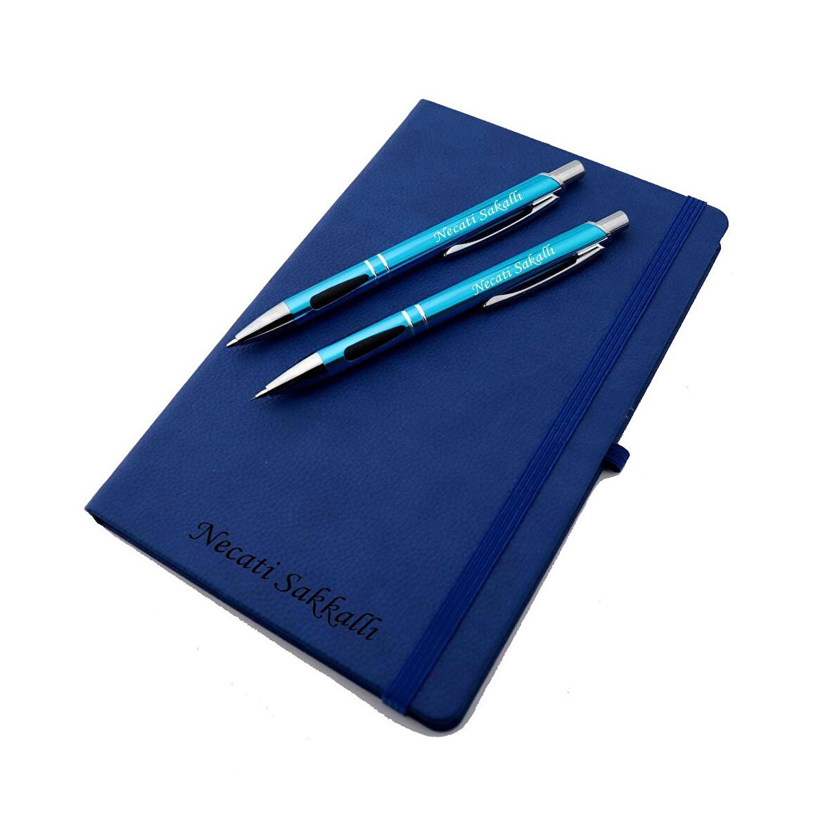 İsme Özel Lastikli Defter 2'li Kalem Seti Yılbaşı Hediyesi