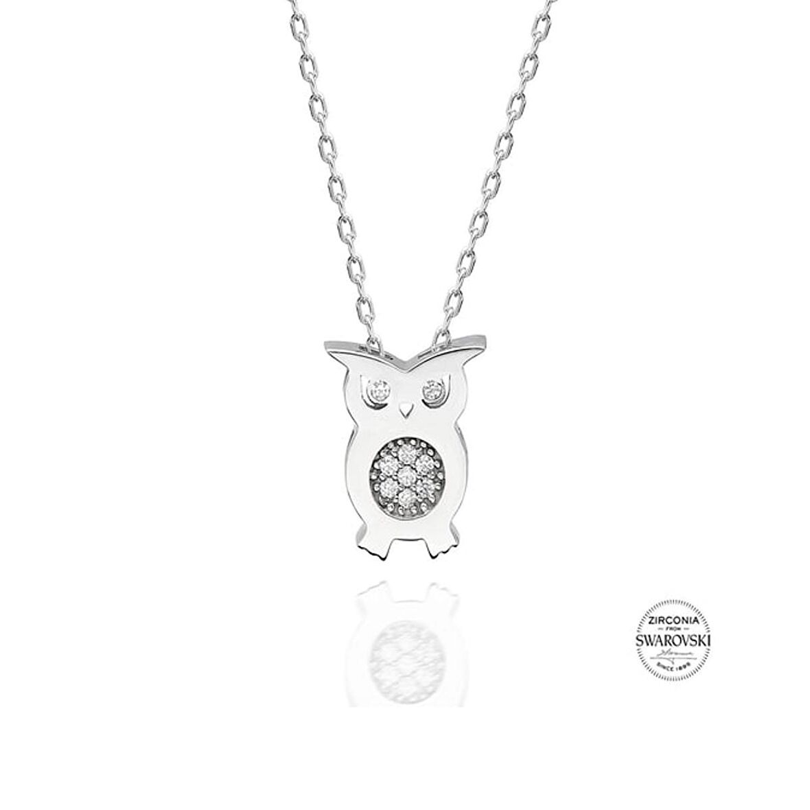 Gümüş Swarovski Taşlı Baykuş Kolye Sertifikalı Qr Kodlu