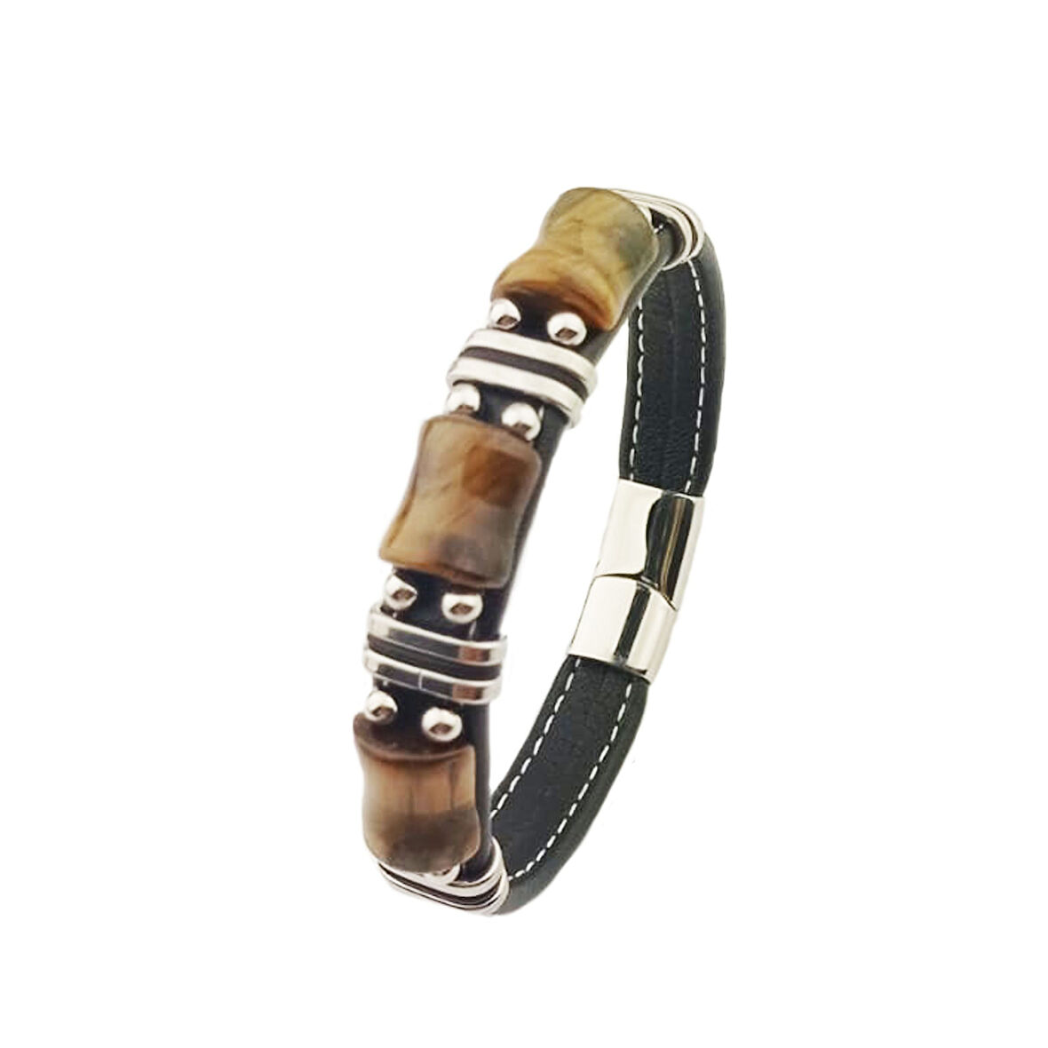 Pigado 316L Paslanmaz Çelik Doğaltaşlı Deri Erkek Bileklik