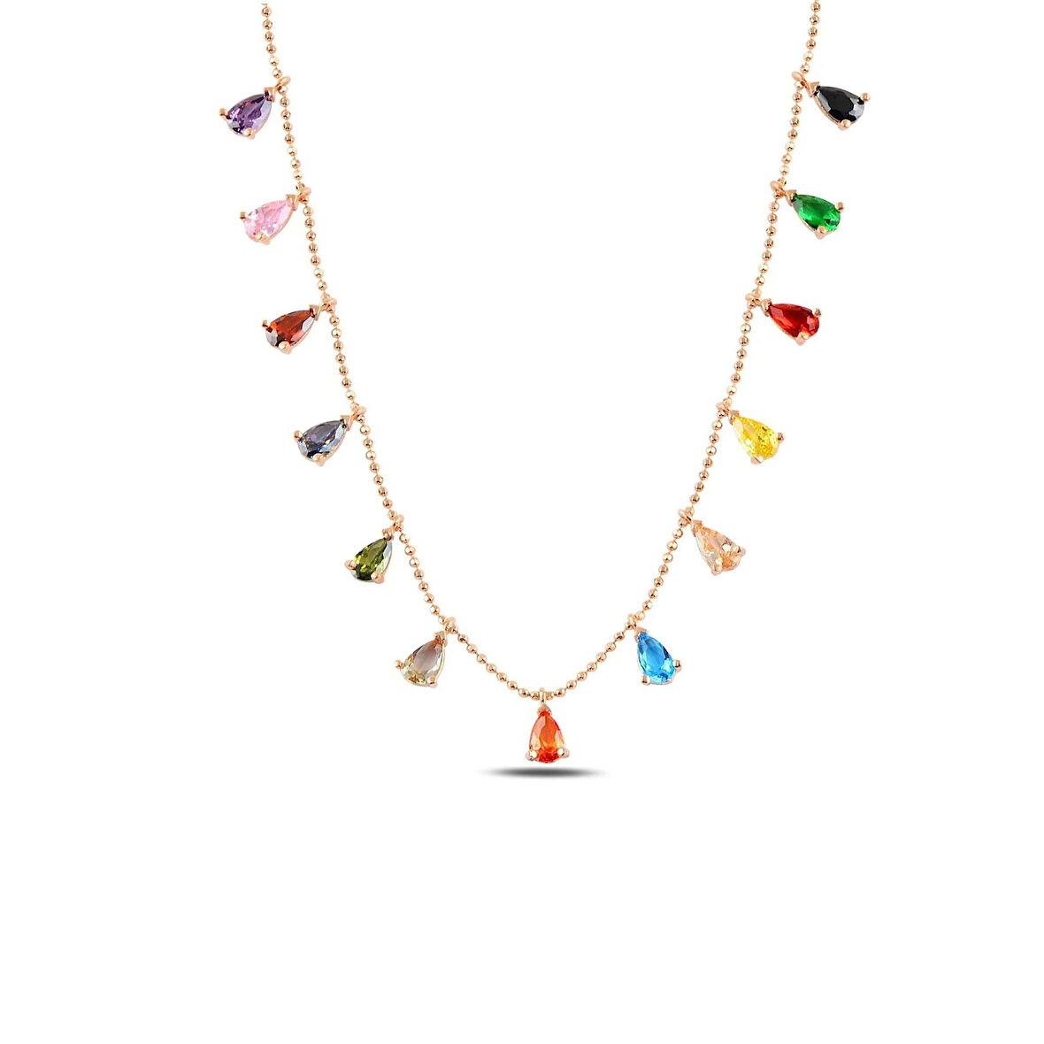 Pigado 925 ayar Gümüş Damla Kolye Renkli Taşlı Rose