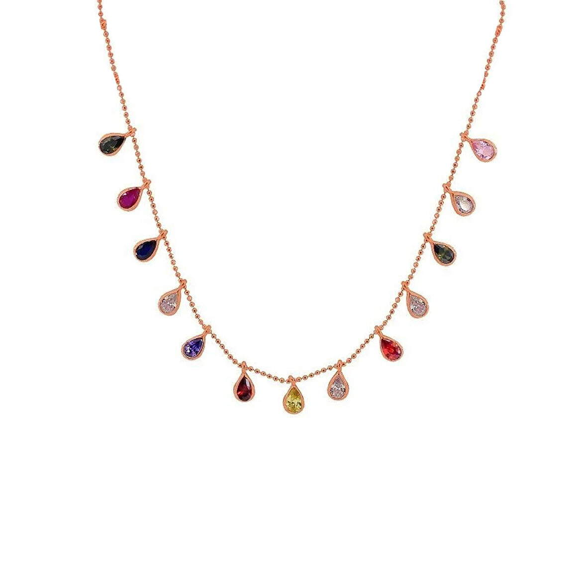 Pigado 925 Ayar Gümüş Damla Kolye Renkli Taşlı Rose