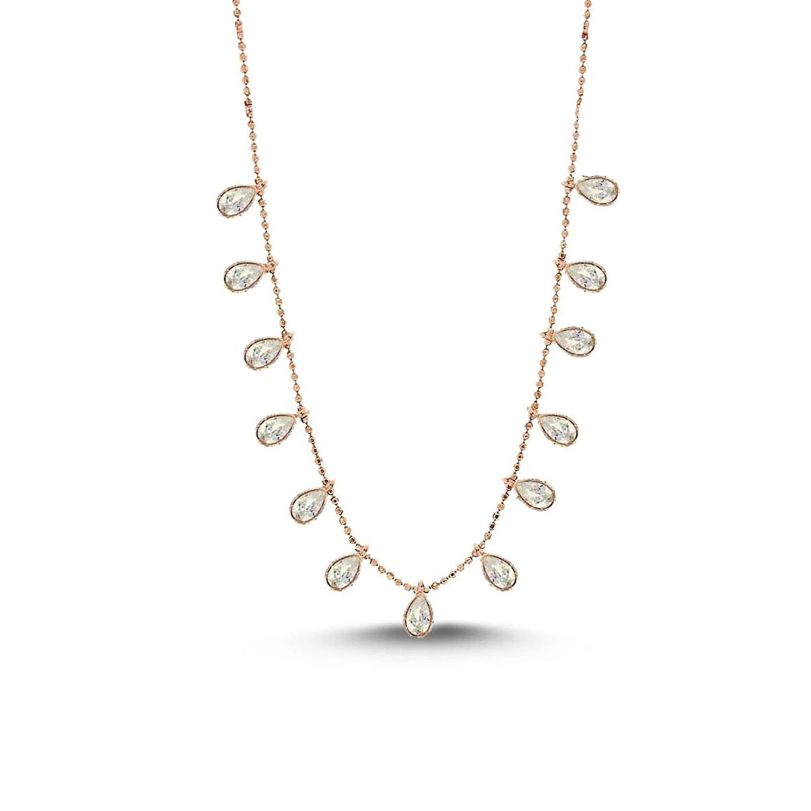 Pigado 925 Ayar Gümüş Damla Kolye Beyaz Taşlı Rose