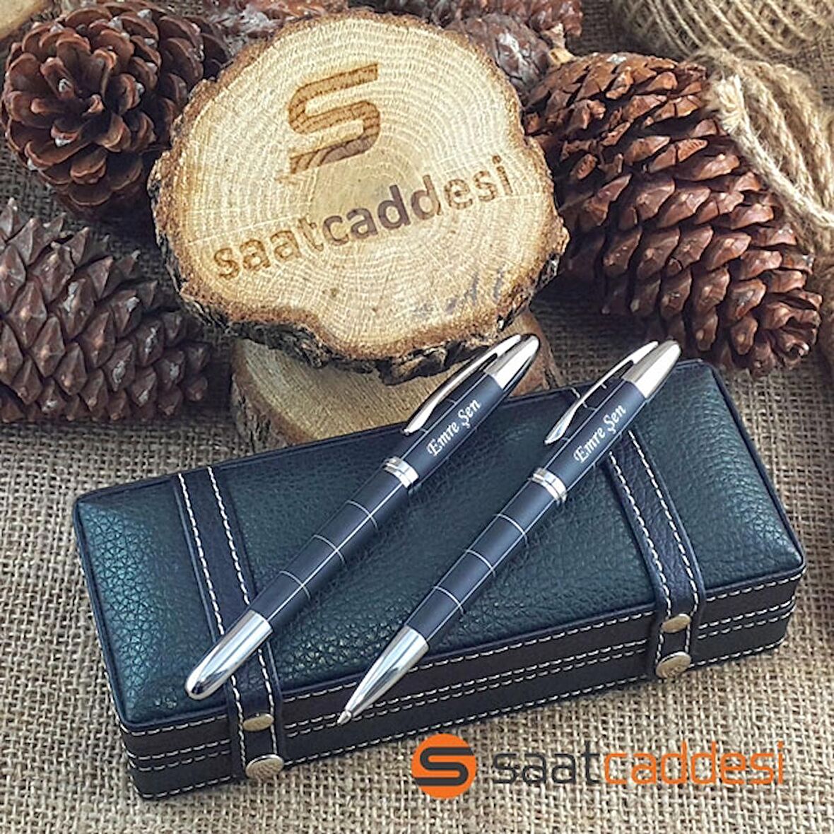 Steel Pen İsme Özel 2 li Desenli Metal Kalem Seti