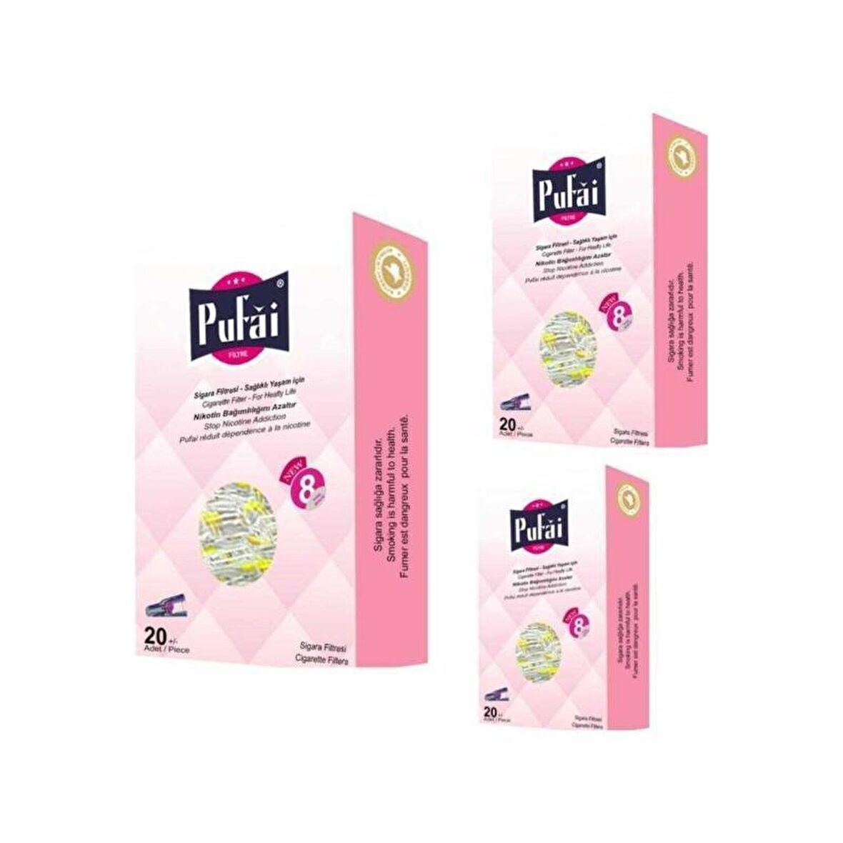 Pufai Sigara Ağızlığı Tar Süzen Filtre 8Mm Normal Boy 60 Adet 3 Kutu Pembe