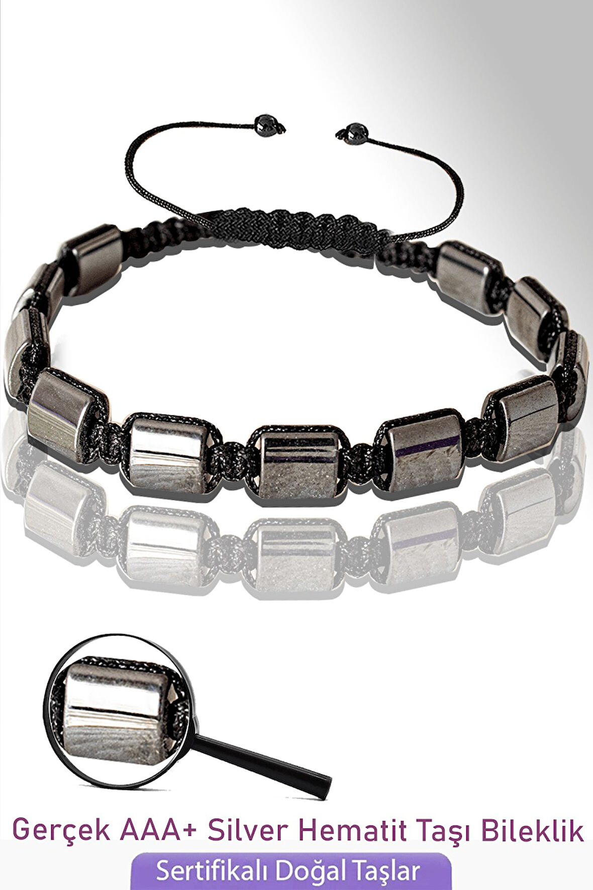 Sertifikalı Gerçek Silver Hematit Taşı Bileklik - Ayarlamalı