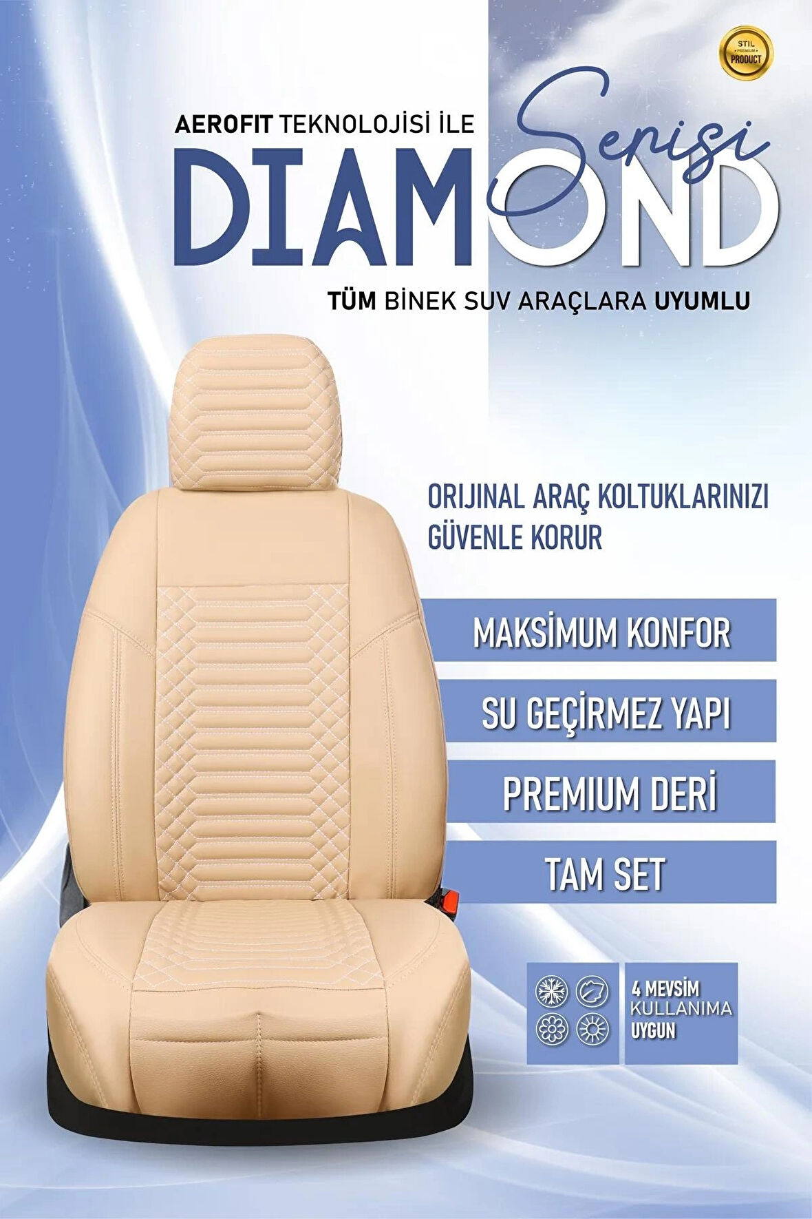 SsanYoung Actyon Lüx Deri OTO KOLTUK KILIFI Ön Arka Takım Set EXCLUSİVE BEJ