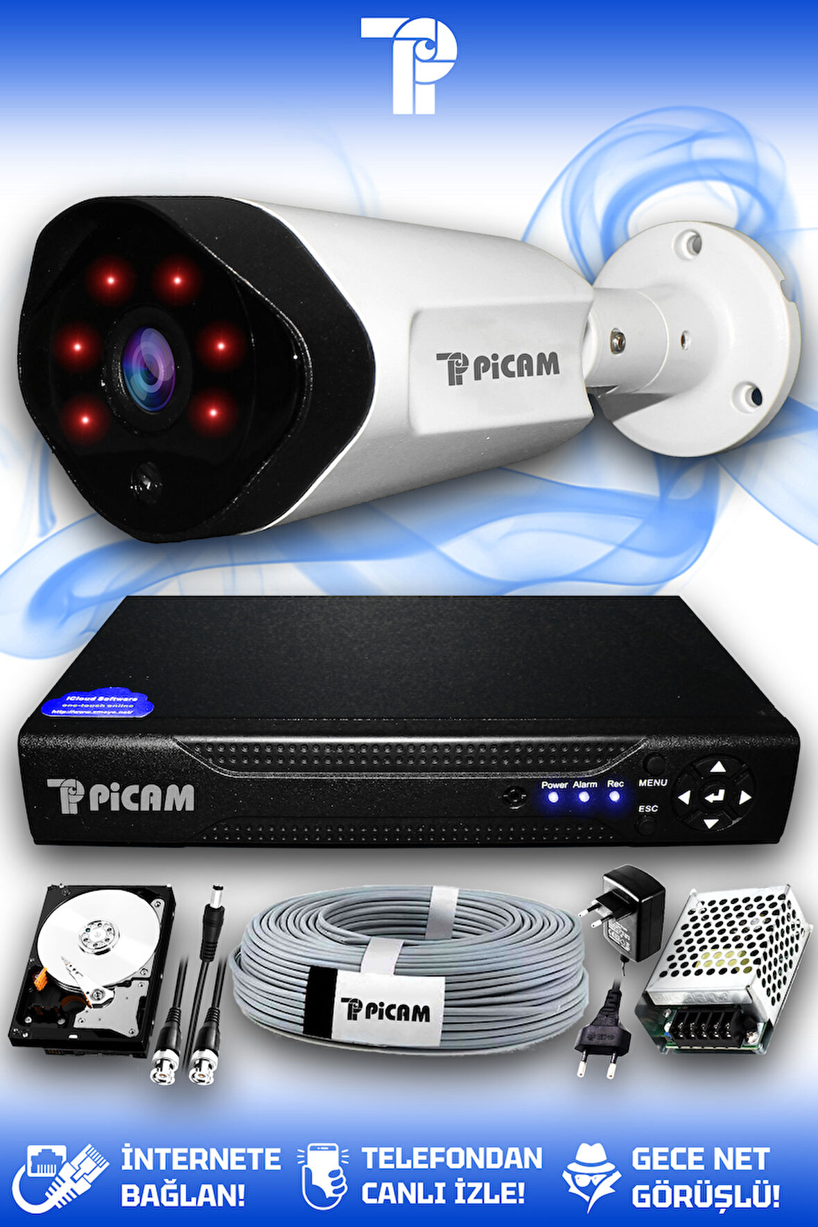 PICAM 1 Kameralı Uzay 1 Dış Kamera Set 320 GB HDD Full HD Gece Görüşlü Güvenlik Kamerası Sistemi
