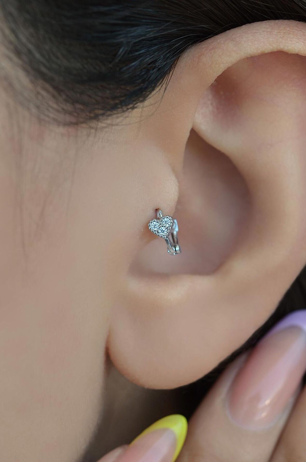 Silver Renk Halka Mini Kalpli Tragus Piercing Helix Kıkırdak Lob