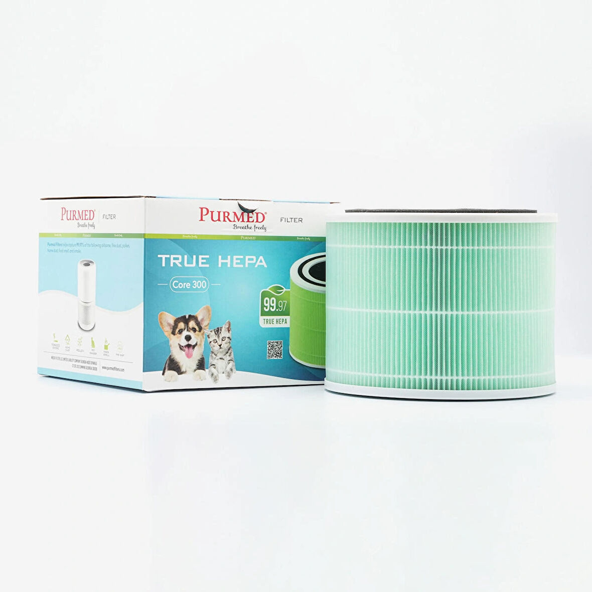 Purmed Levoit Core 300, Core 300S Air Purifier Uyumlu Hepa + Karbon Filtre - Yeşil (Toxin-Smoke)