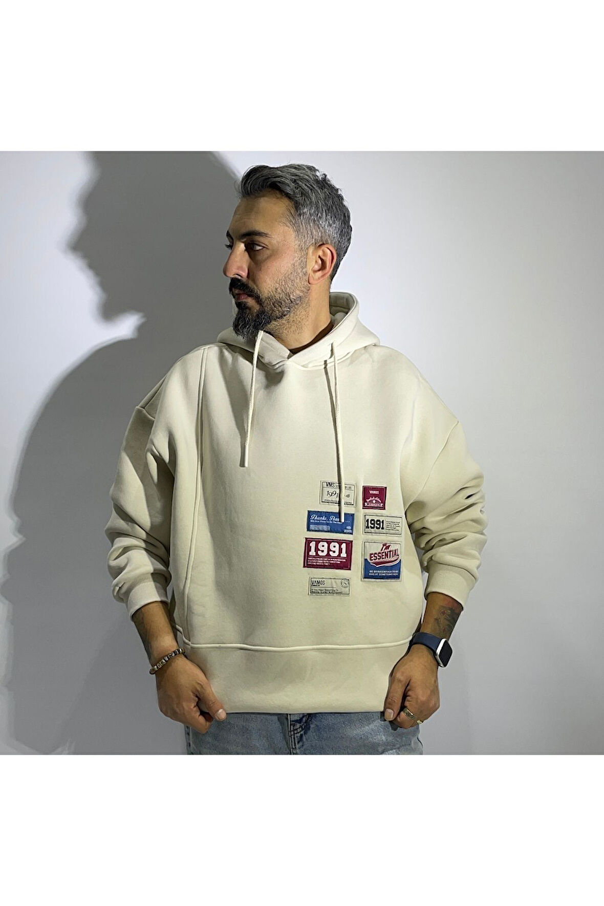 Patchli Oversize Erkek Hoodie