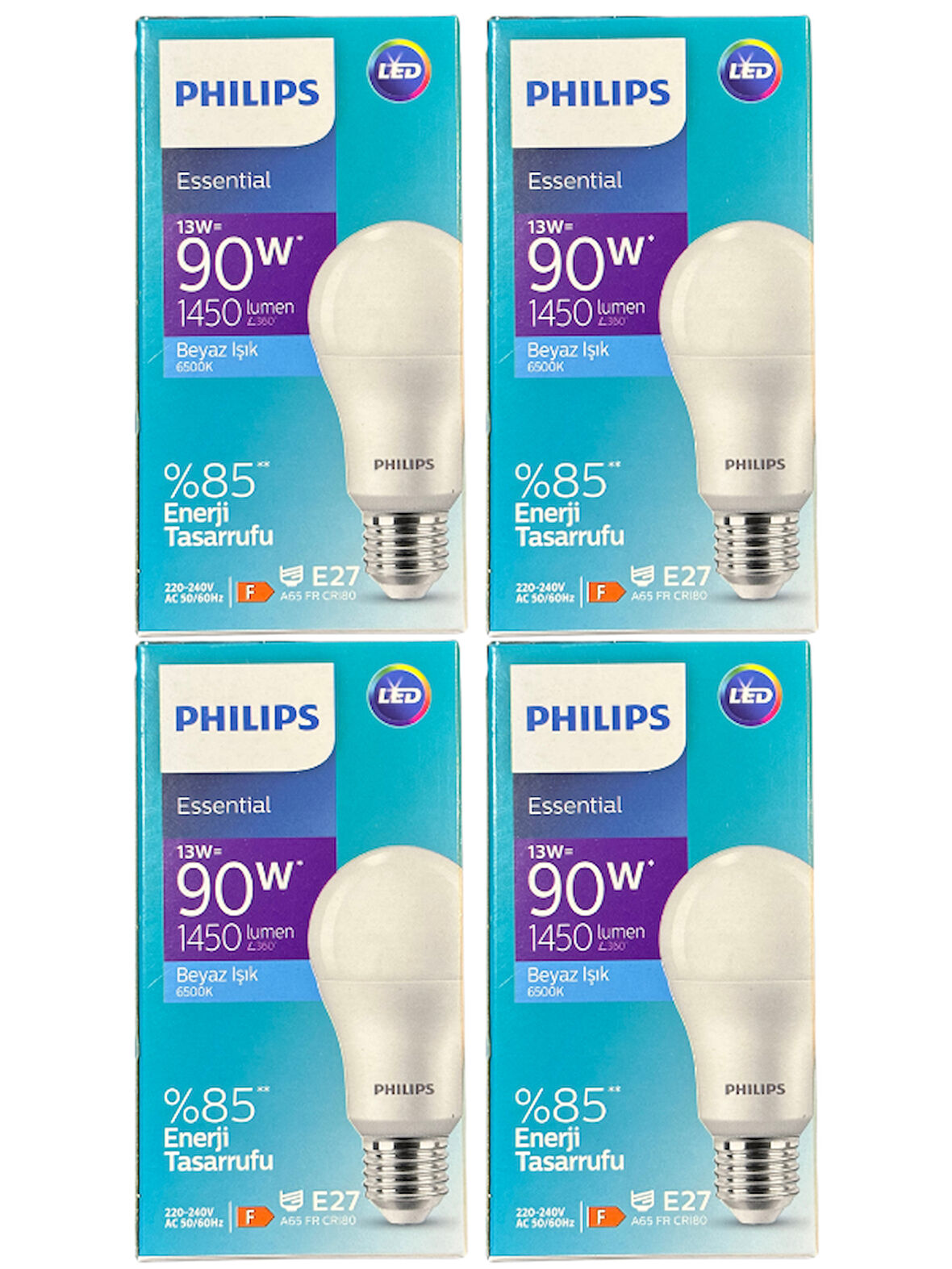 Philips 13W (90W) 6500K (Beyaz Işık) E27 Duylu Klasik Led Ampul (4 Adet)