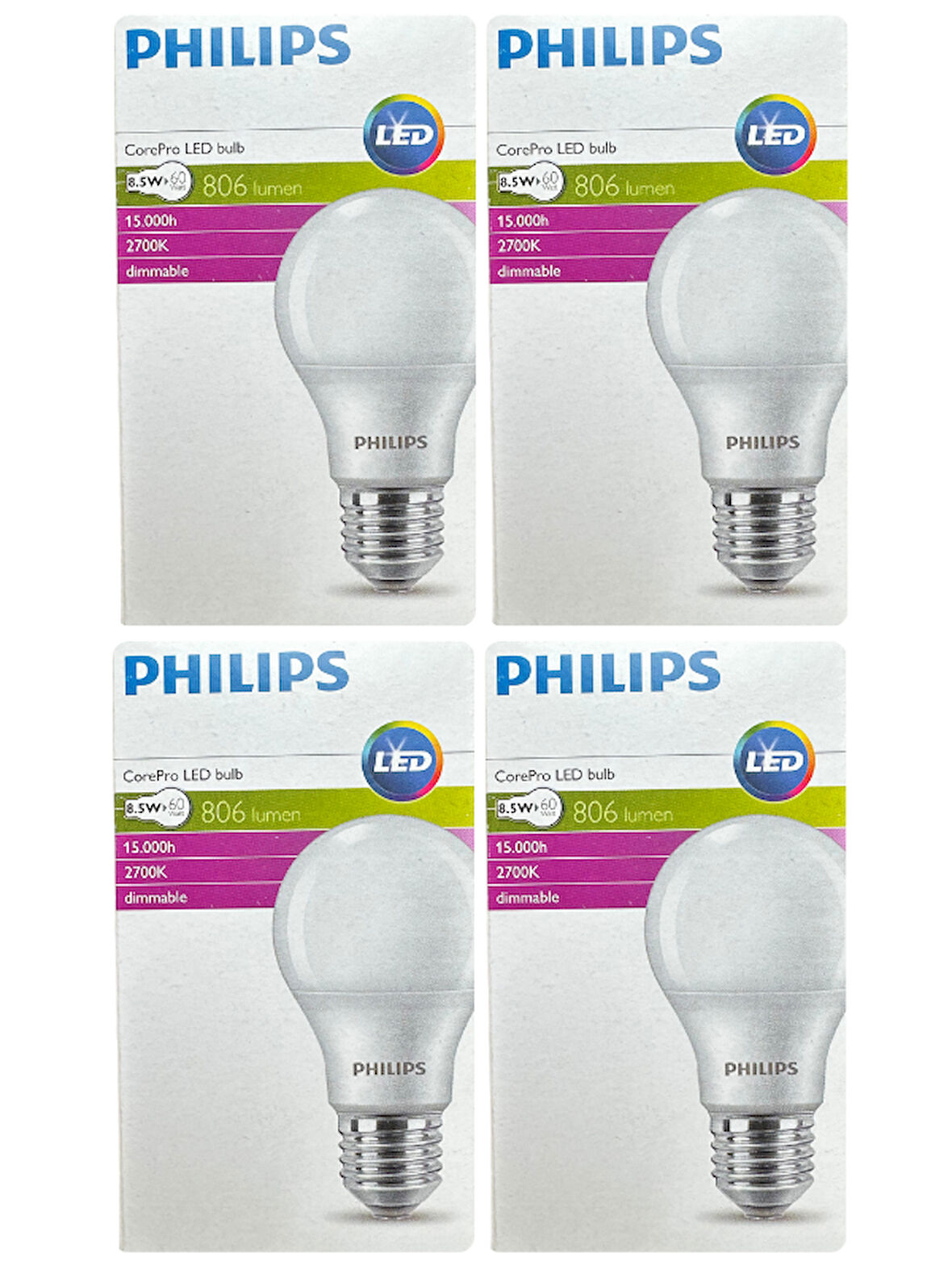 (4 Adet) Philips 8,5W (60W) 2700K (Sarı Işık) Dim Edilebilir E27 Duylu (Kalın Duy) Led Ampul