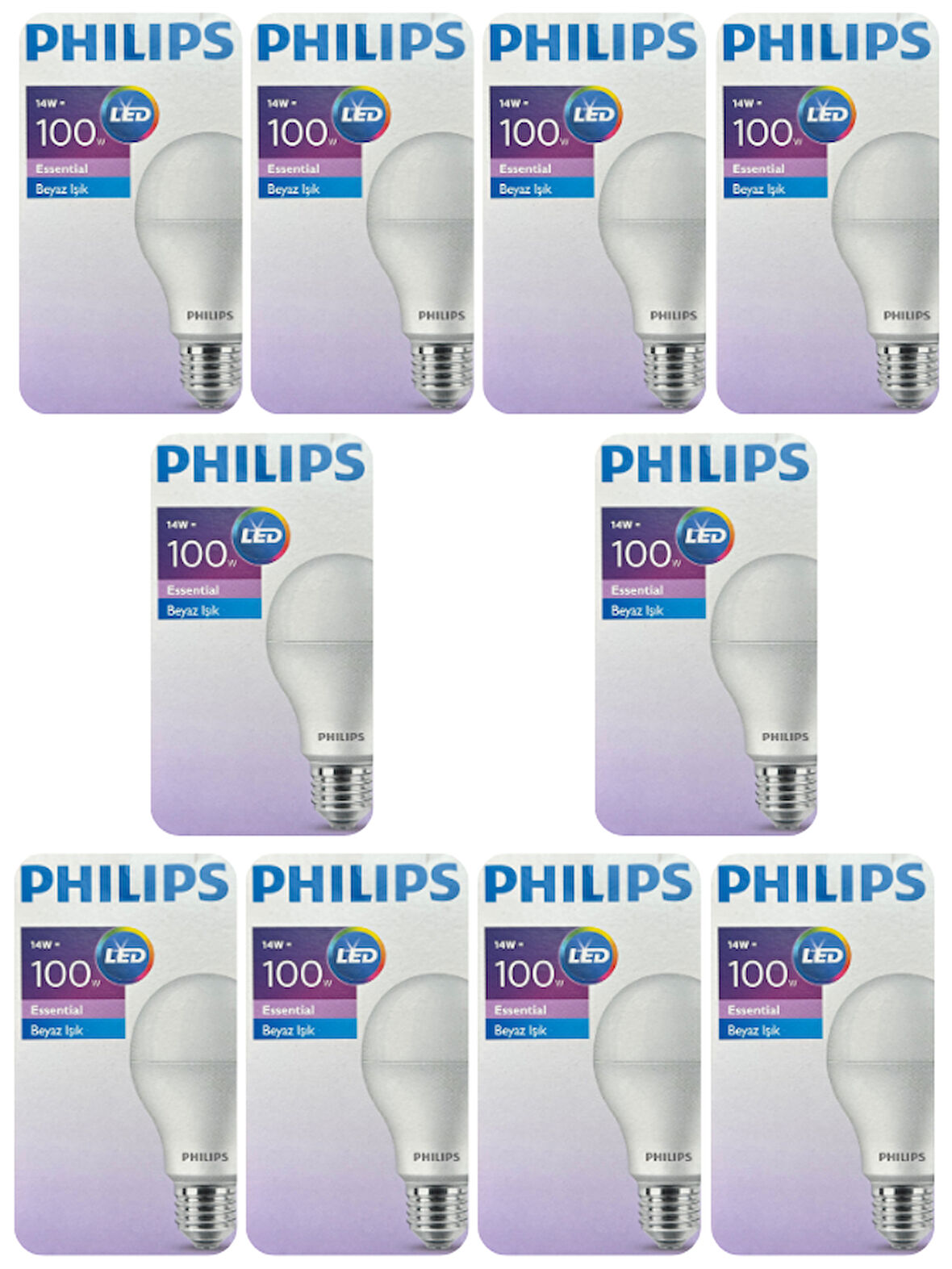 (10 Adet) Philips 14W (100W) Beyaz Işık E27 Duylu (Kalın Duy) Led Ampul