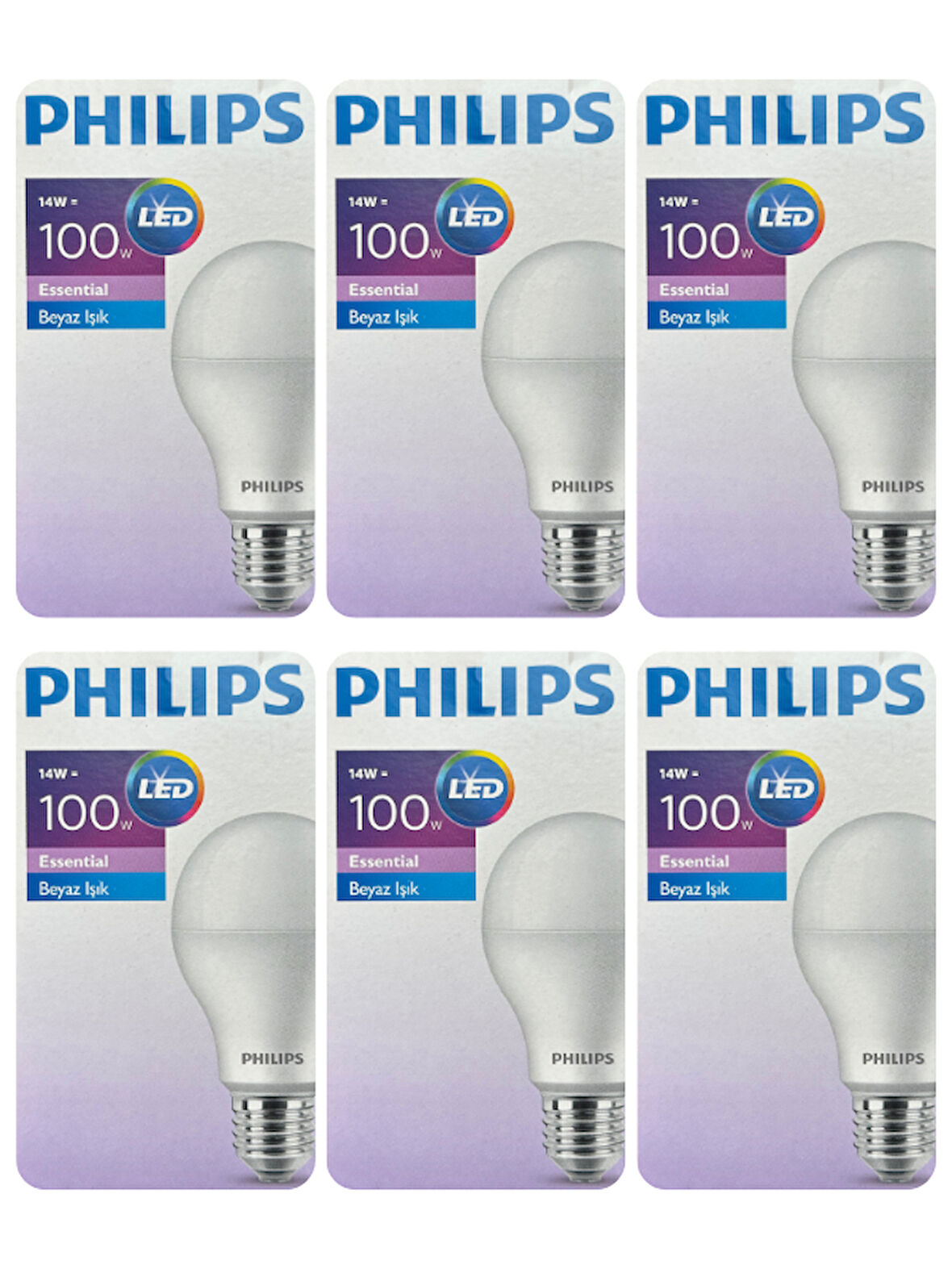(6 Adet) Philips 14W (100W) Beyaz Işık E27 Duylu (Kalın Duy) Led Ampul
