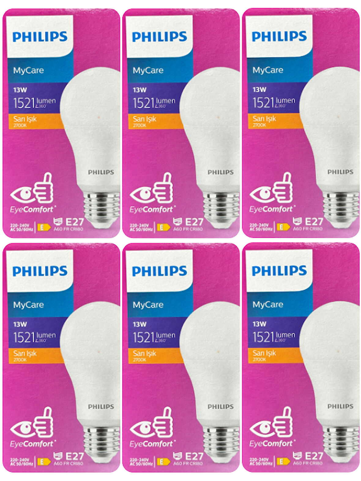 (6 Adet) Philips 13W Sarı Işık E27 Duylu (Kalın Duy) Led Ampul