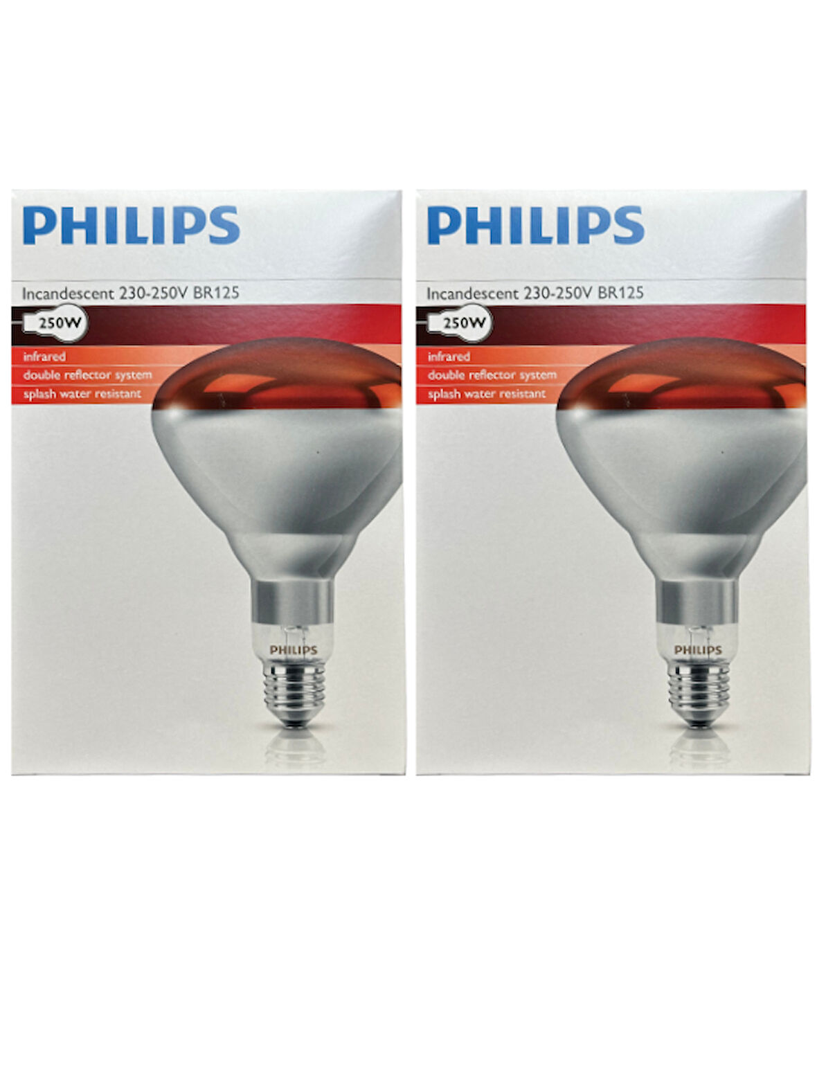 (2 Adet) Philips 250W Kızılötesi (infrared) Isıtıcılı Hayvan Isıtma ve Fizik Tedavi Lambası (Kırmızı Işık) E27 (Kalın Duy)