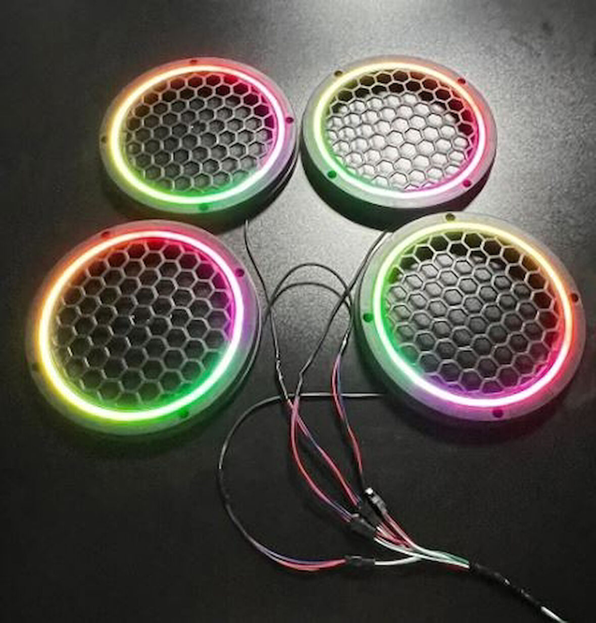 Piksel Neon Ledli 16cm Midrange Hoparlör Kapağı 4adet Kapak+Modül Soketli Tak Çıkart Kolay Montaj