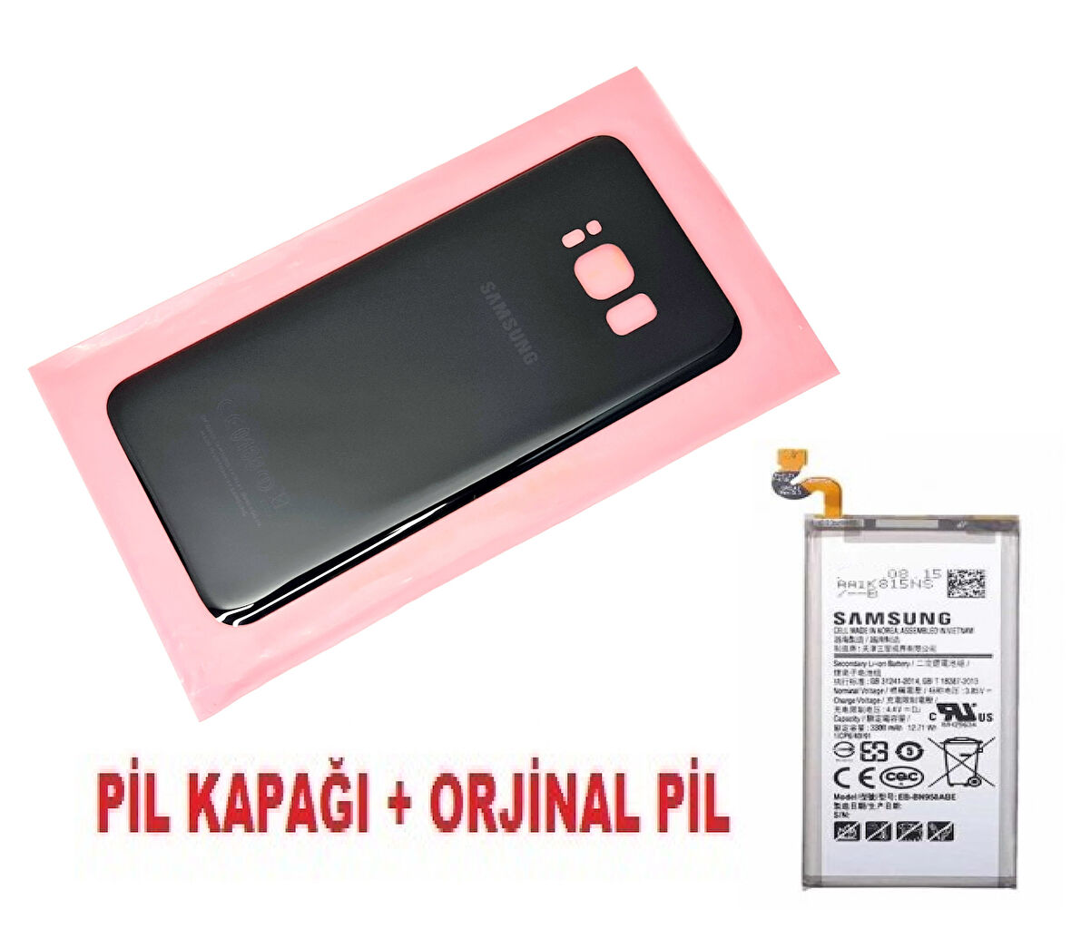 Tkgz Samsung Galaxy S8 Arka Pil Batarya Kapağı + PİL (CAM) SİYAH