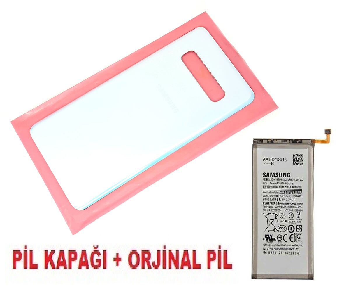 Samsung Galaxy S10 PLUS Arka Pil Batarya Kapağı + PİL (CAM) BEYAZ