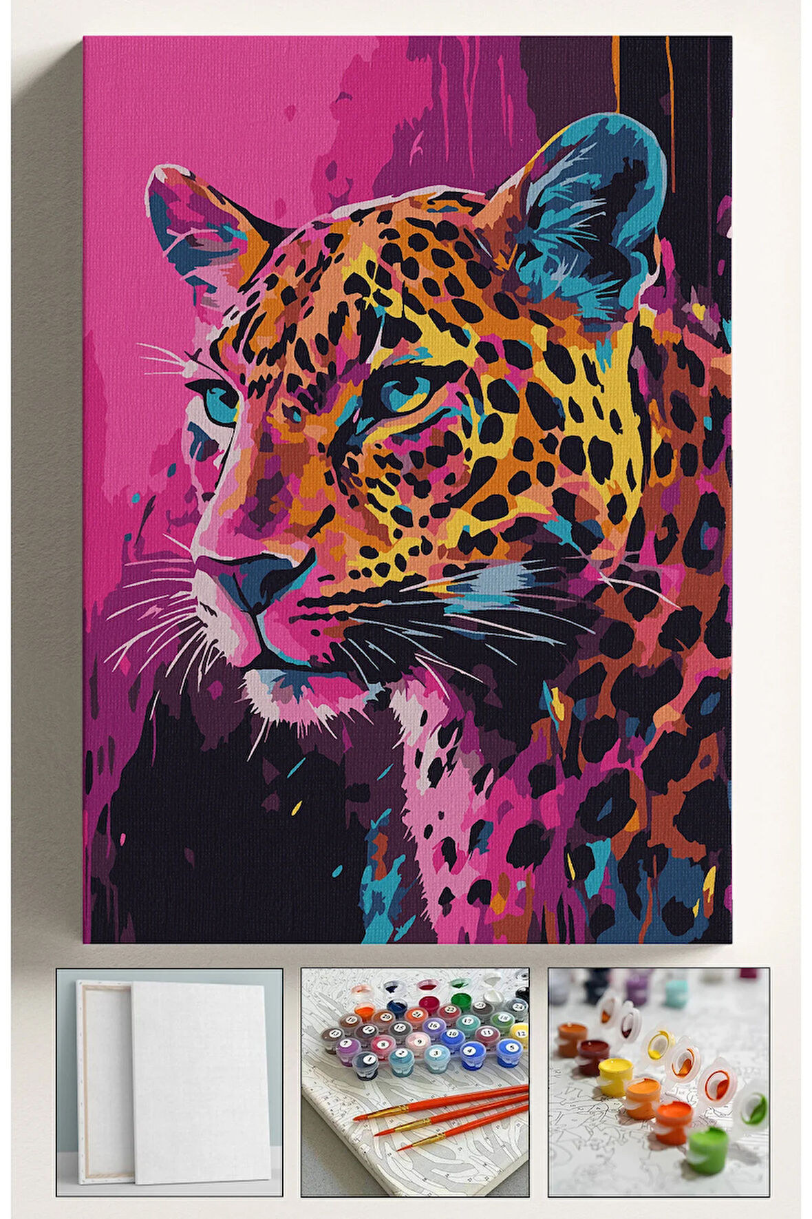 Sayılarla Boyama Seti Numaralı Tuval Fırça Boya 40x50 Cm Pink Leopar