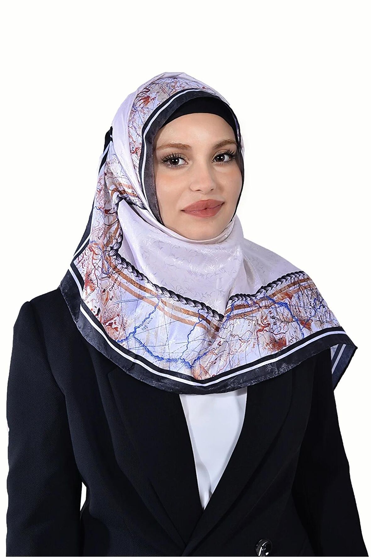 Polyester Jakarlı Eşarp - Harita Desen