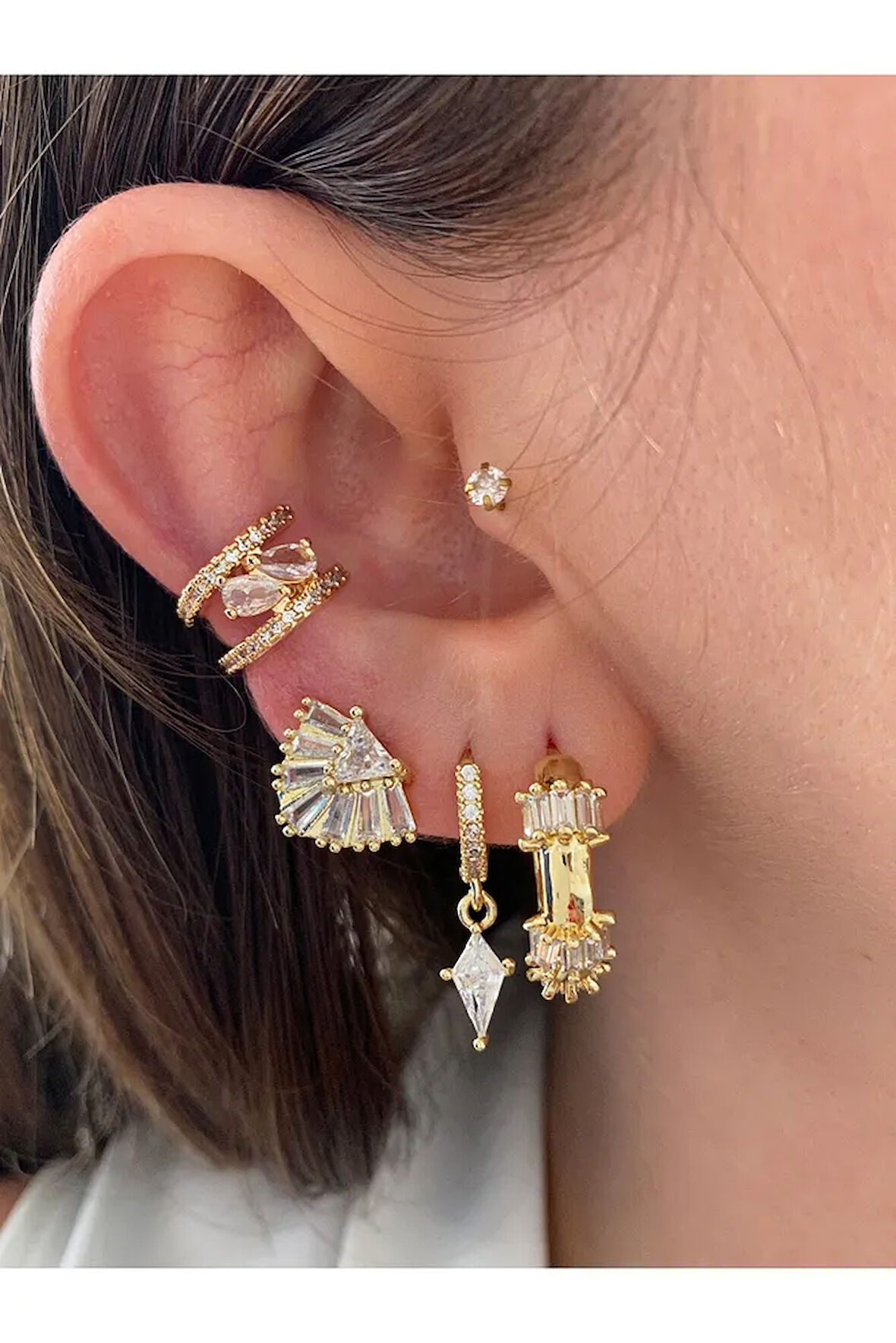 Damla Zirkon Taşlı Minimal Kadın Earcuff Kıkırdak Küpe